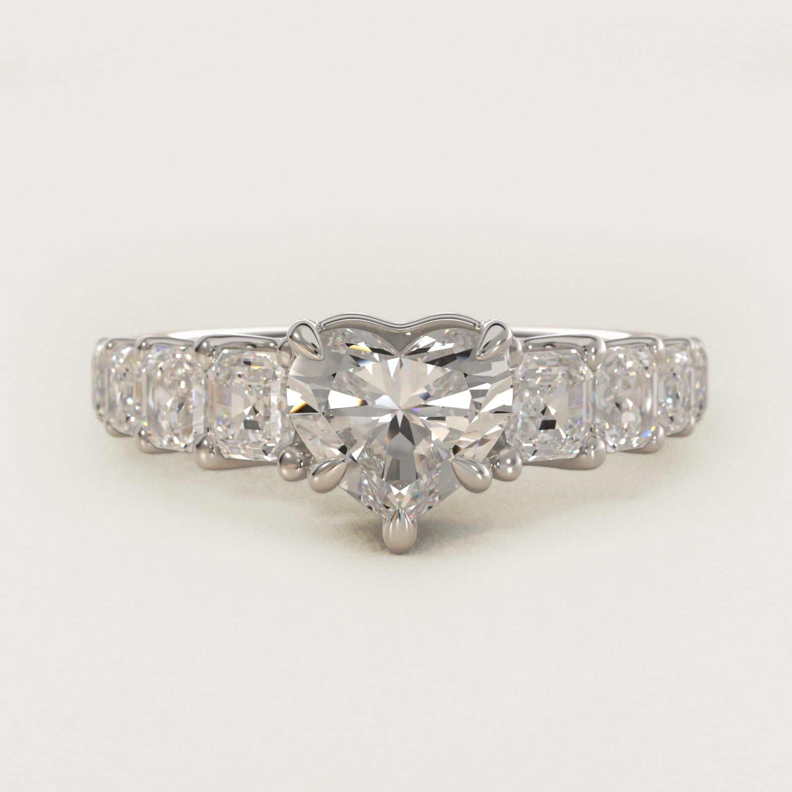 Asscher-Cut Diamond Engagement Ring in 18k White Gold - Heart Center
