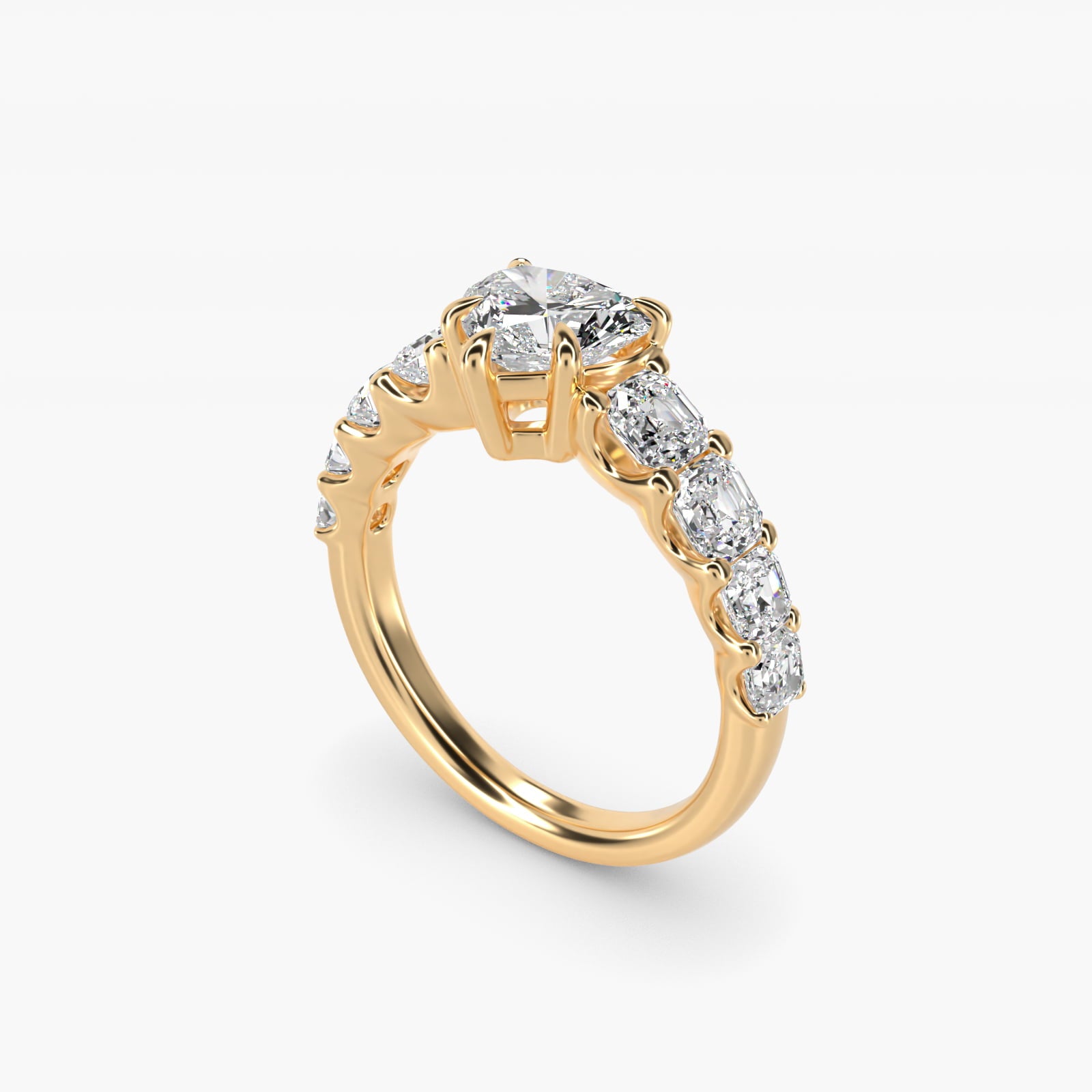 Asscher-Cut Diamond Engagement Ring in 18k Yellow Gold - Heart Center