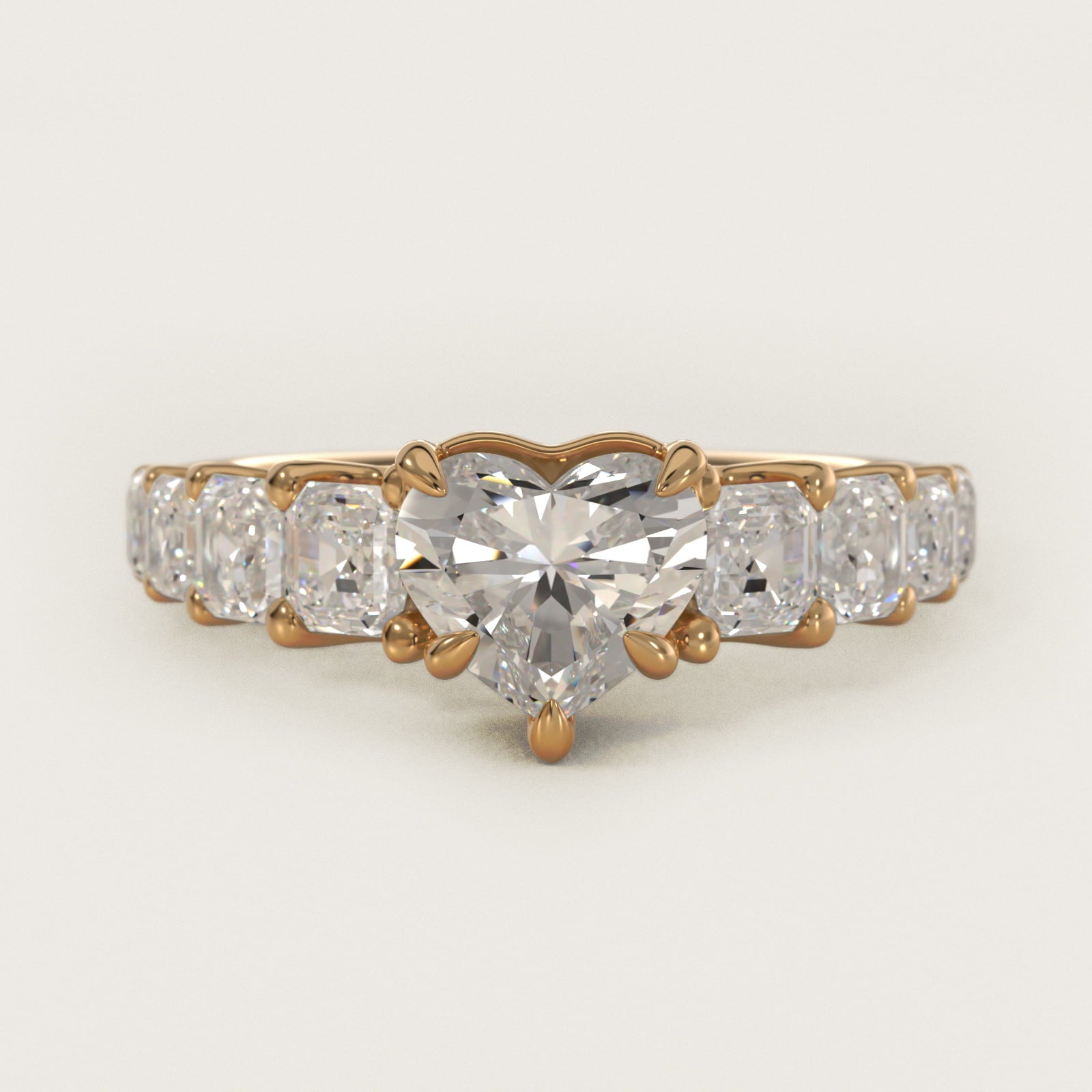 Asscher-Cut Diamond Engagement Ring in 14k Yellow Gold - Heart Center