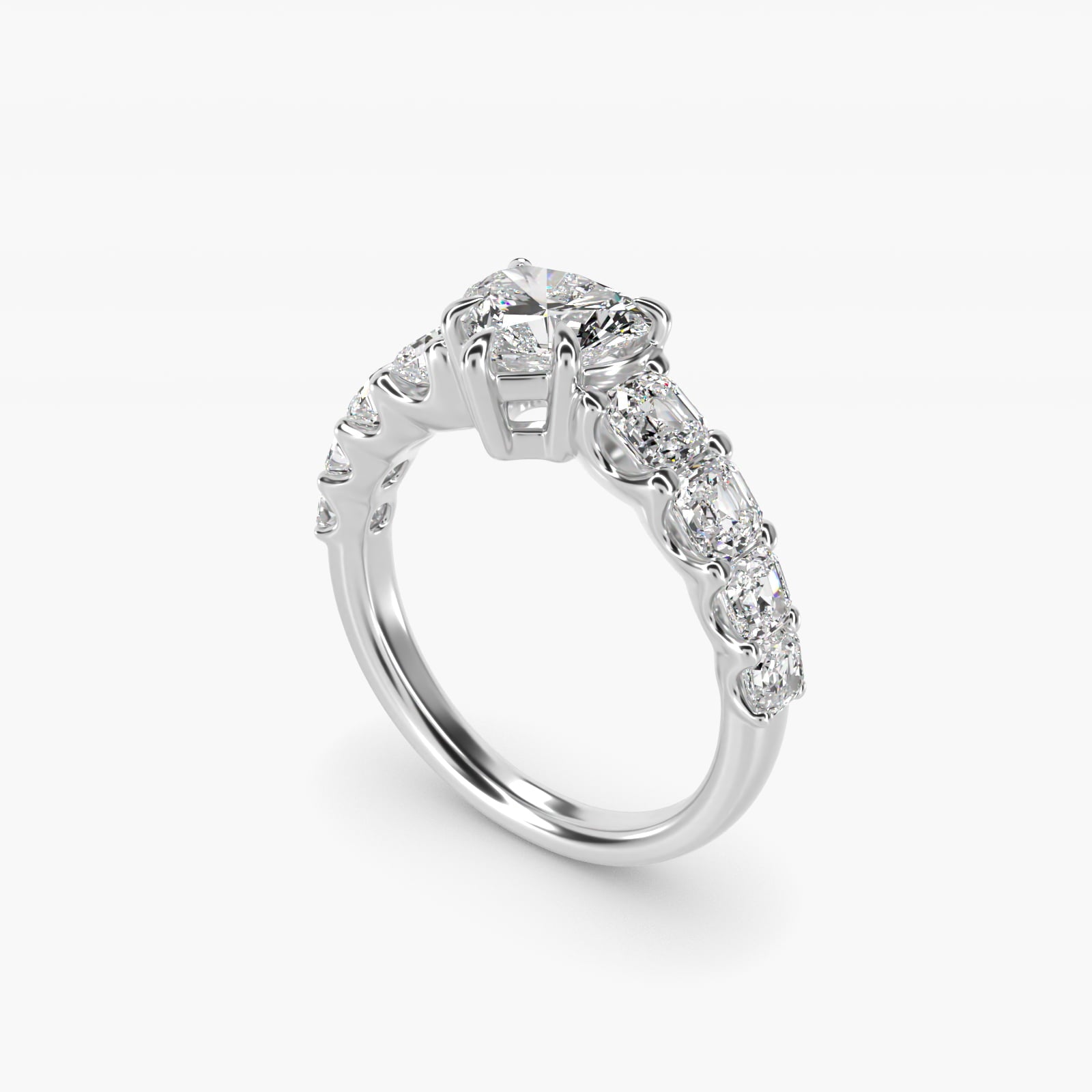Asscher-Cut Diamond Engagement Ring in Platinum - Heart Center