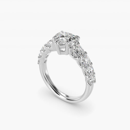 Asscher-Cut Diamond Engagement Ring in Platinum - Heart Center