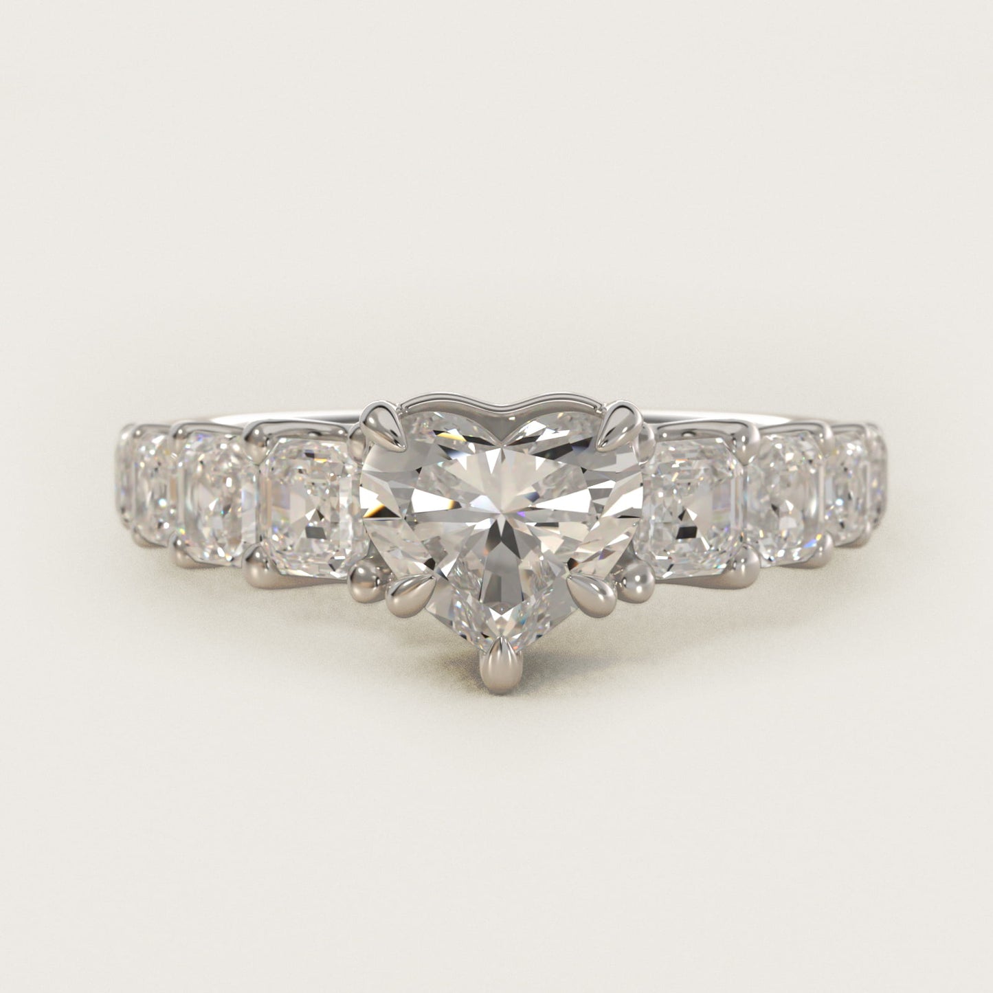 Asscher-Cut Diamond Engagement Ring in Platinum - Heart Center