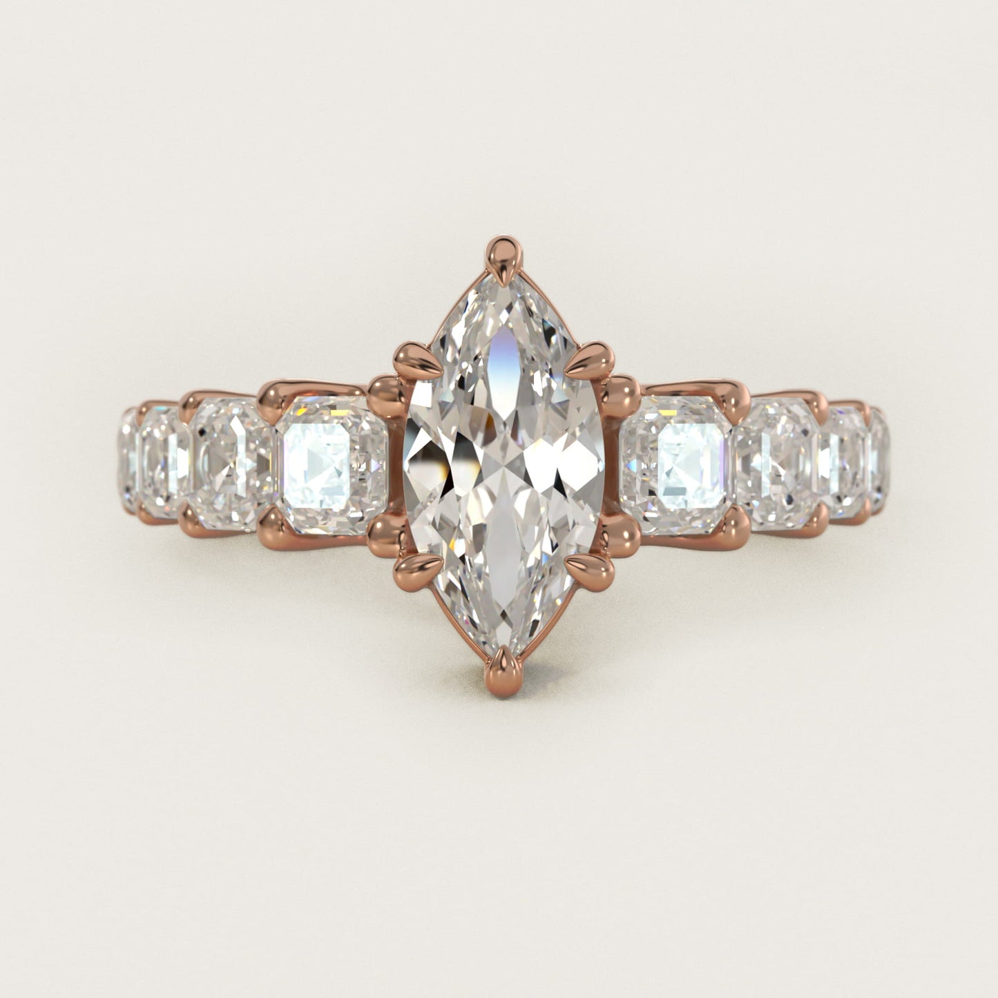 Asscher-Cut Diamond Engagement Ring in 14k Rose Gold - Marquise Center