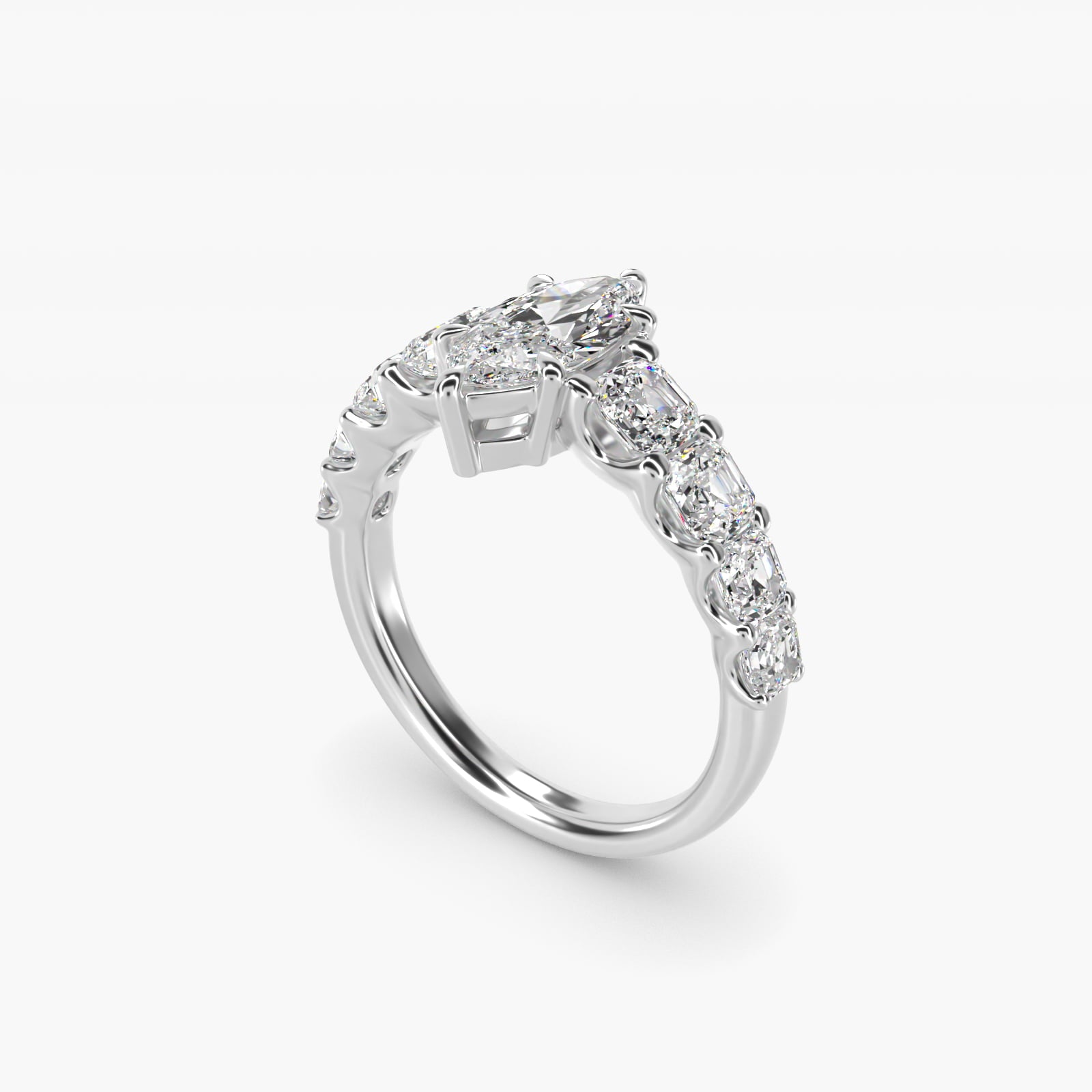 Asscher-Cut Diamond Engagement Ring in 18k White Gold - Marquise Center
