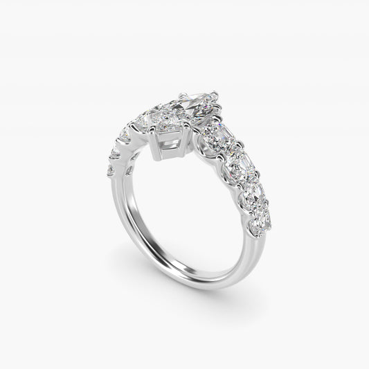 Asscher-Cut Diamond Engagement Ring in 18k White Gold - Marquise Center