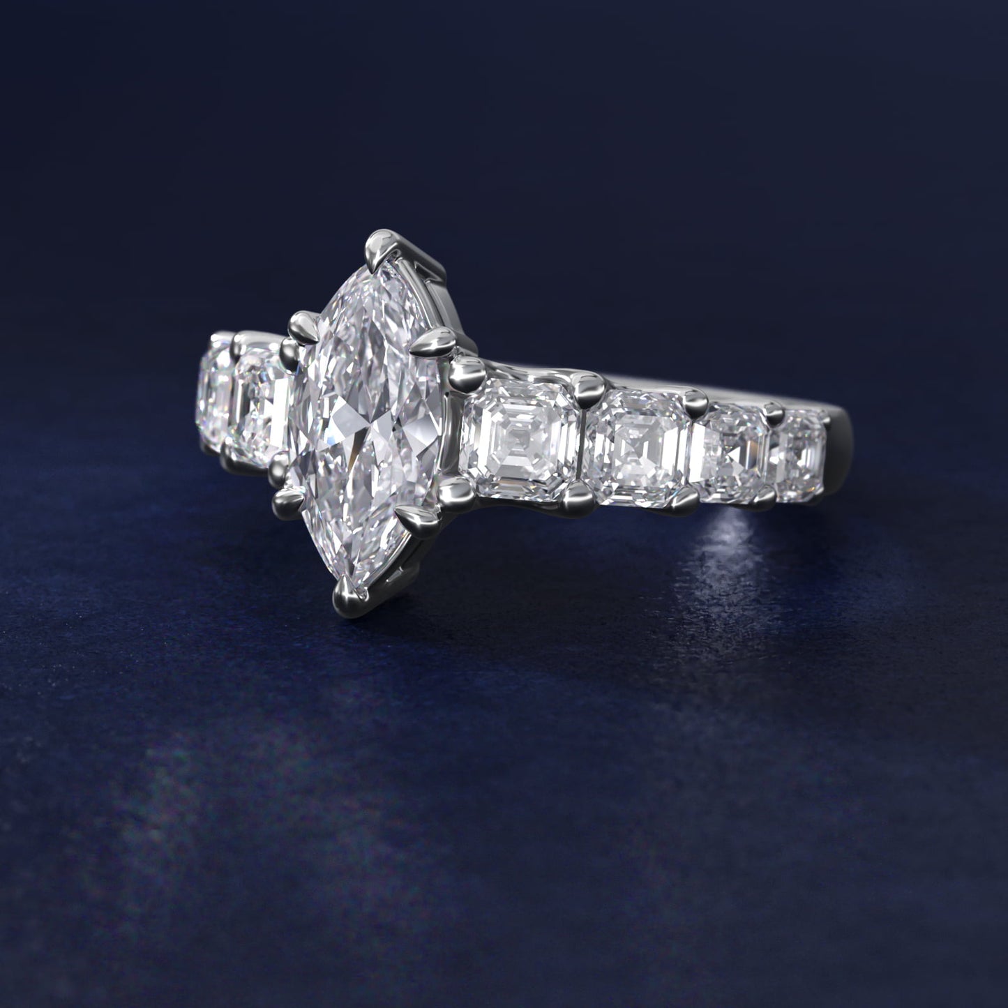 Asscher-Cut Diamond Engagement Ring in 18k White Gold - Marquise Center