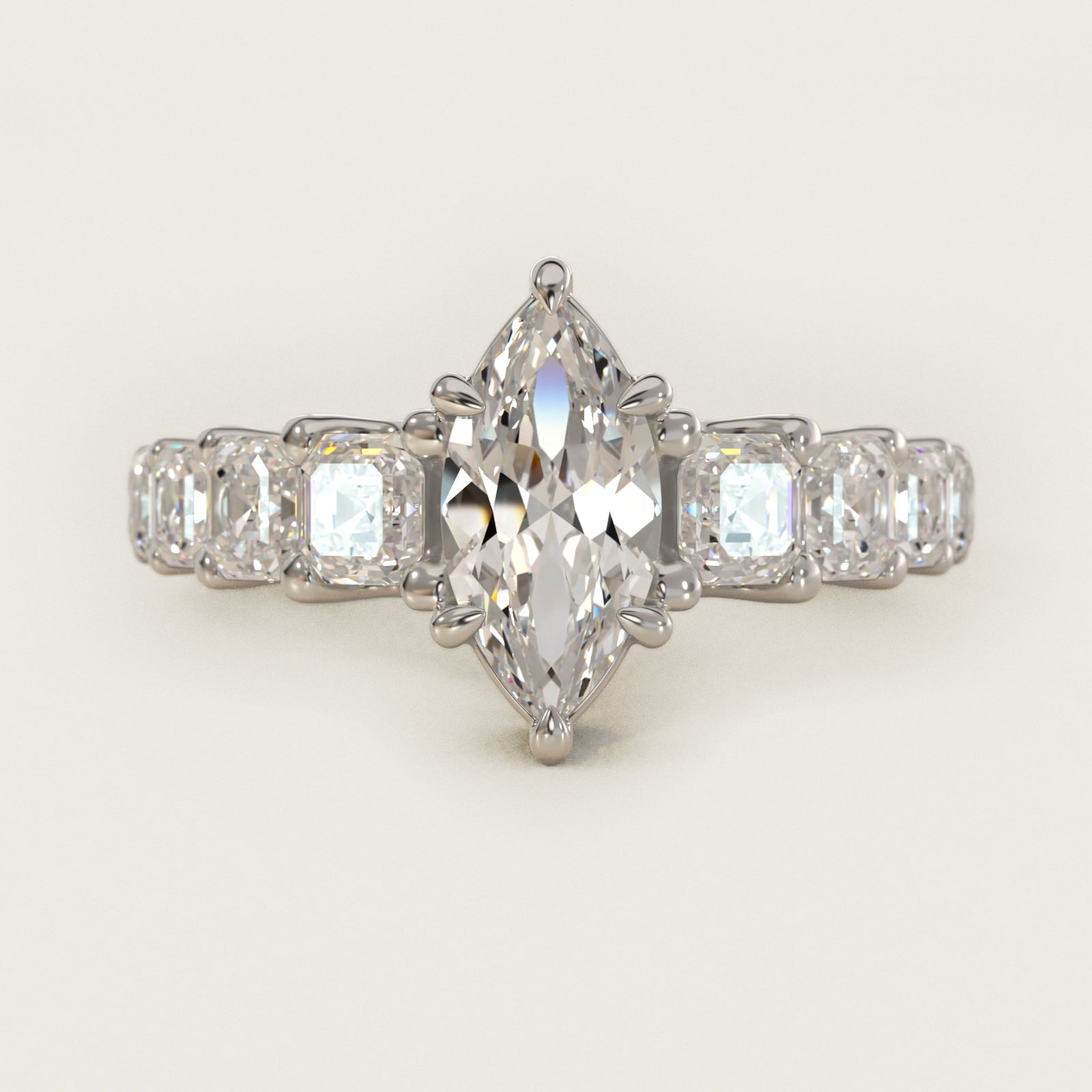 Asscher-Cut Diamond Engagement Ring in 18k White Gold - Marquise Center
