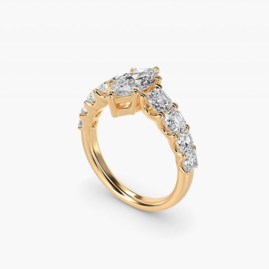 Asscher-Cut Diamond Engagement Ring in 18k Yellow Gold - Marquise Center