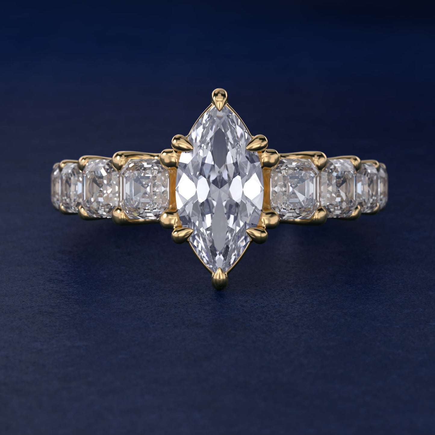 Asscher-Cut Diamond Engagement Ring in 18k Yellow Gold - Marquise Center