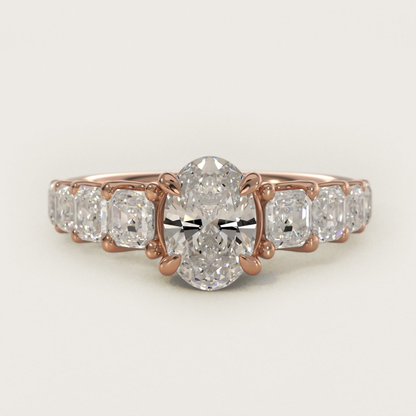 Asscher-Cut Diamond Engagement Ring in 18k Rose Gold - Oval Center