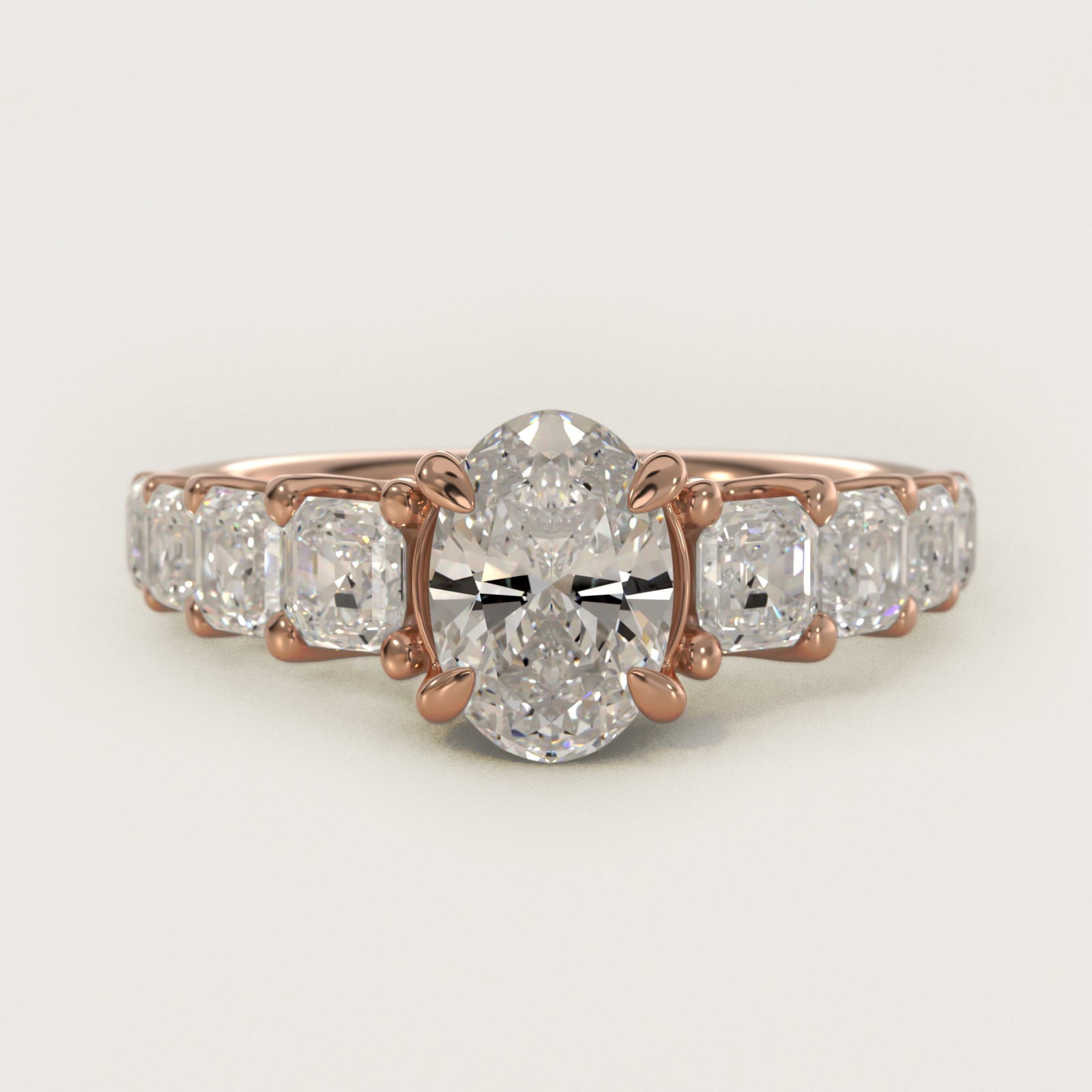 Asscher-Cut Diamond Engagement Ring in 18k Rose Gold - Oval Center
