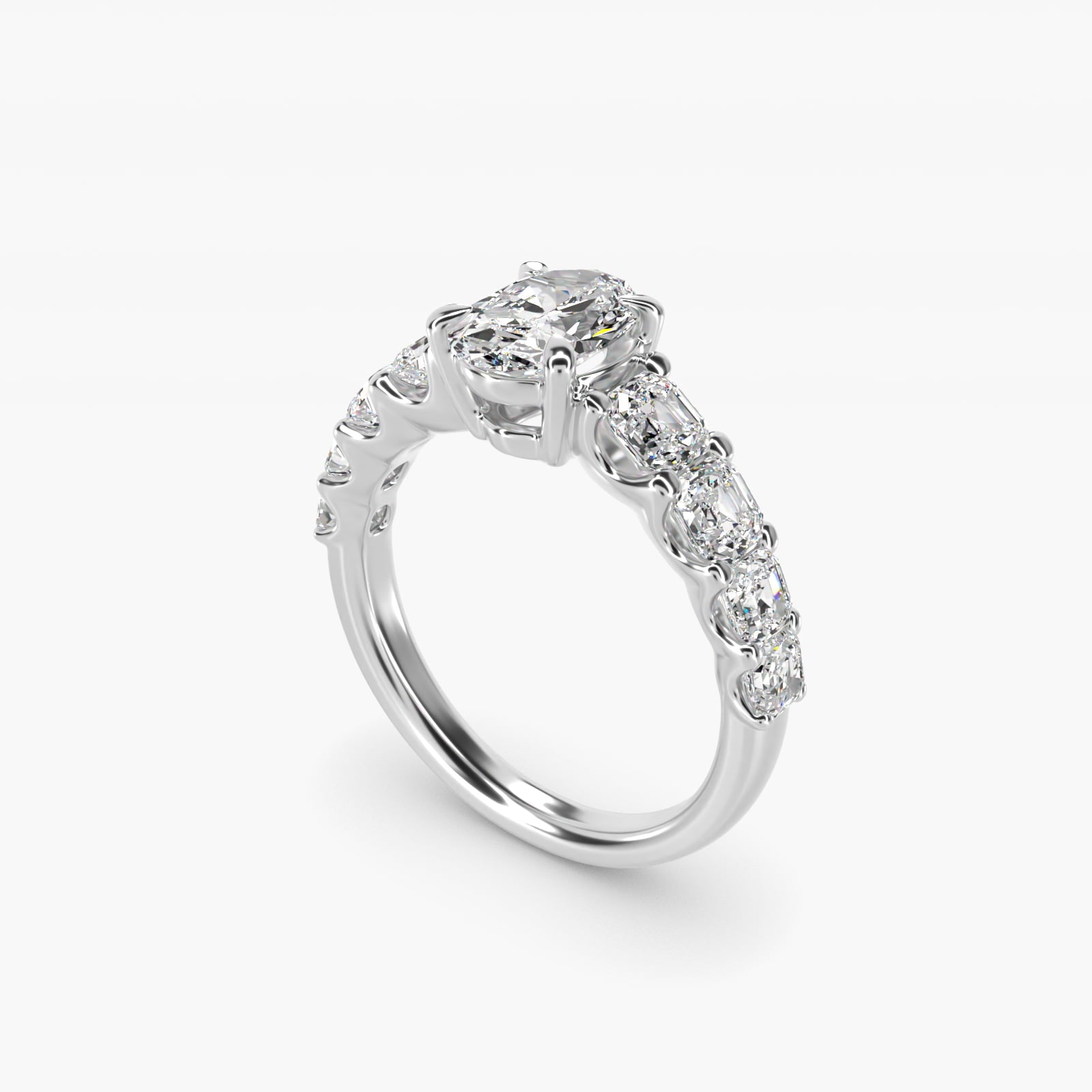 Asscher-Cut Diamond Engagement Ring in 14k White Gold - Oval Center