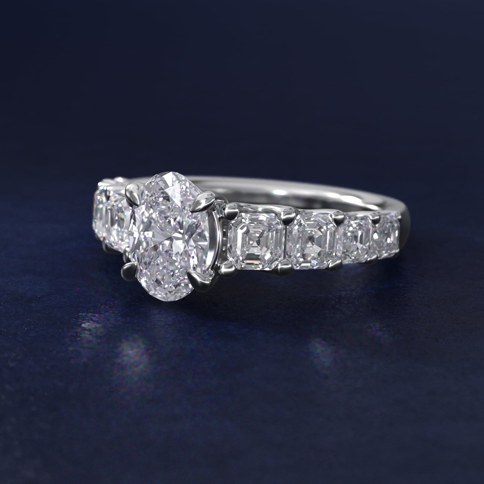 Asscher-Cut Diamond Engagement Ring in 14k White Gold - Oval Center