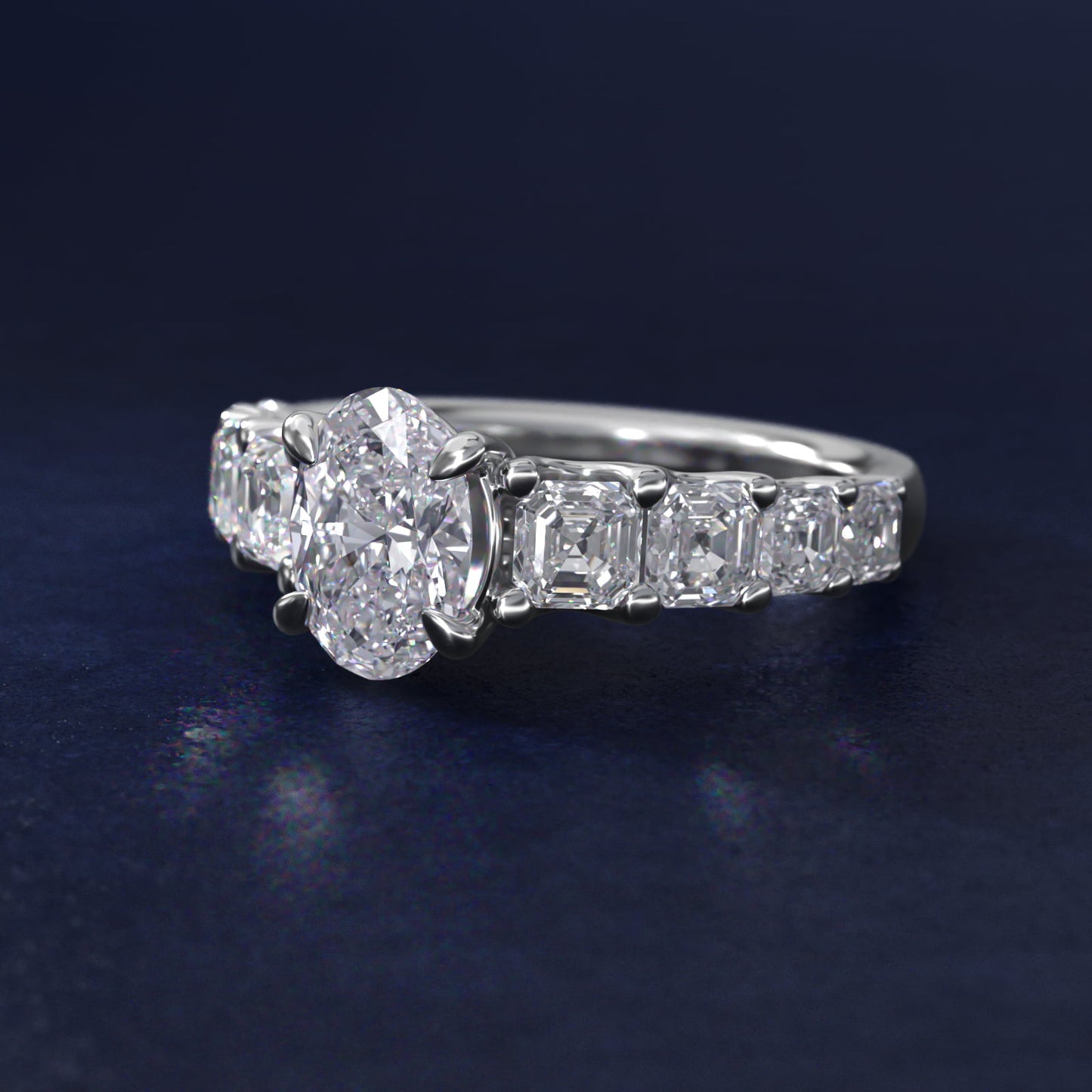 Asscher-Cut Diamond Engagement Ring in 18k White Gold - Oval Center