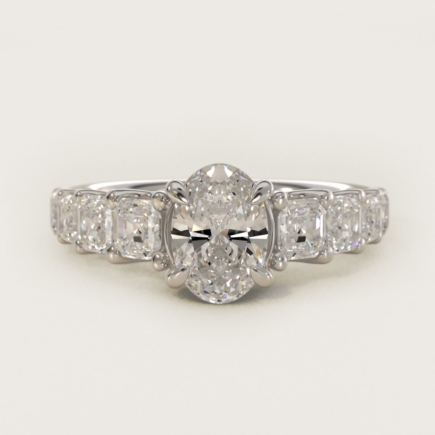 Asscher-Cut Diamond Engagement Ring in 14k White Gold - Oval Center