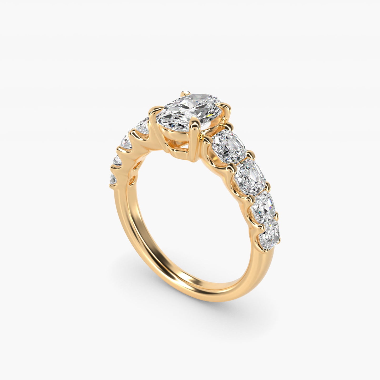 Asscher-Cut Diamond Engagement Ring in 14k Yellow Gold - Oval Center