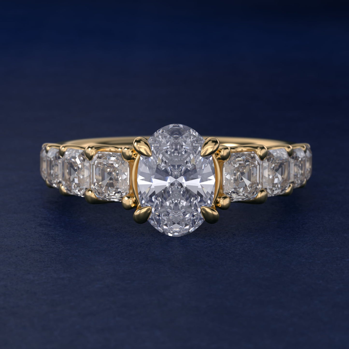 Asscher-Cut Diamond Engagement Ring in 18k Yellow Gold - Oval Center