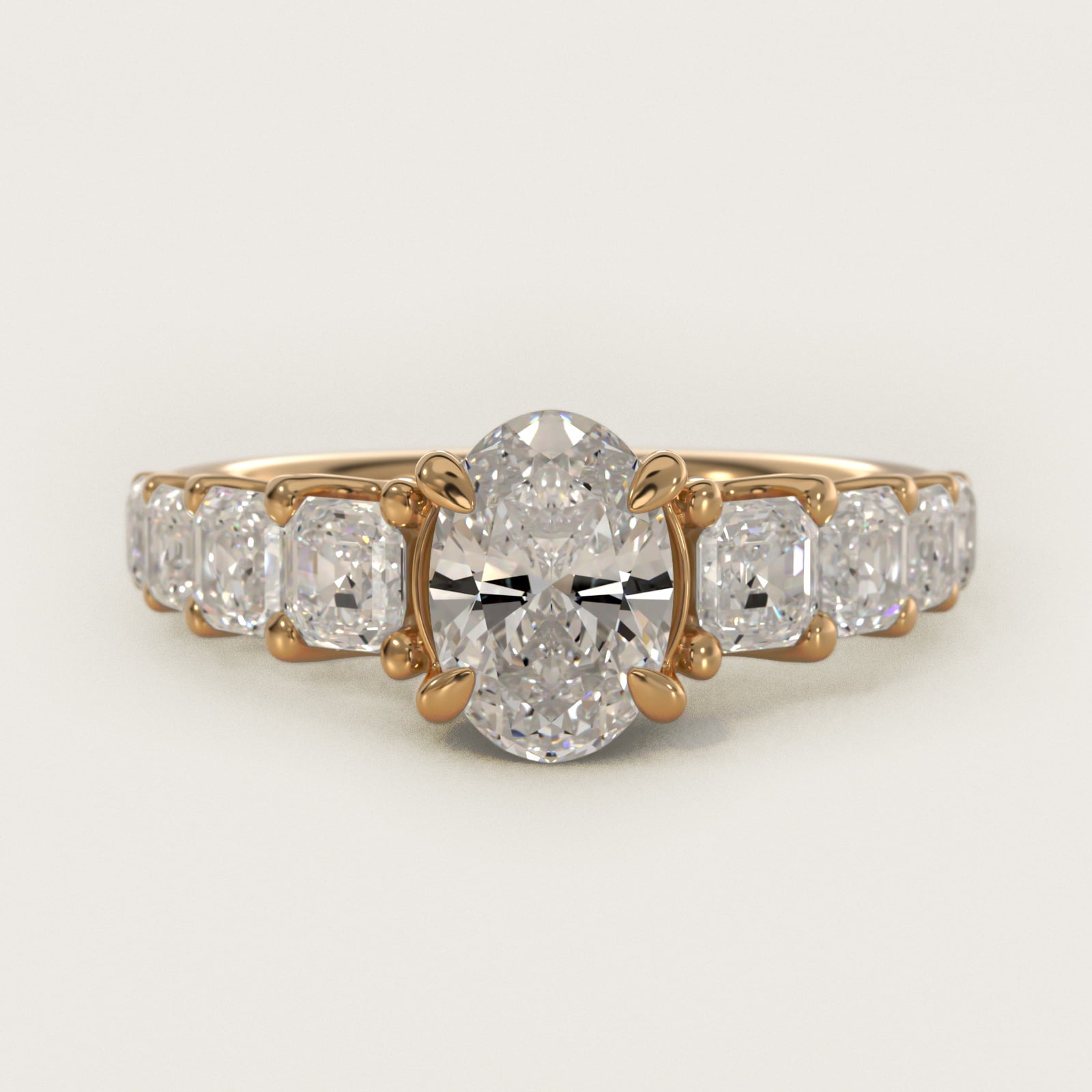 Asscher-Cut Diamond Engagement Ring in 14k Yellow Gold - Oval Center