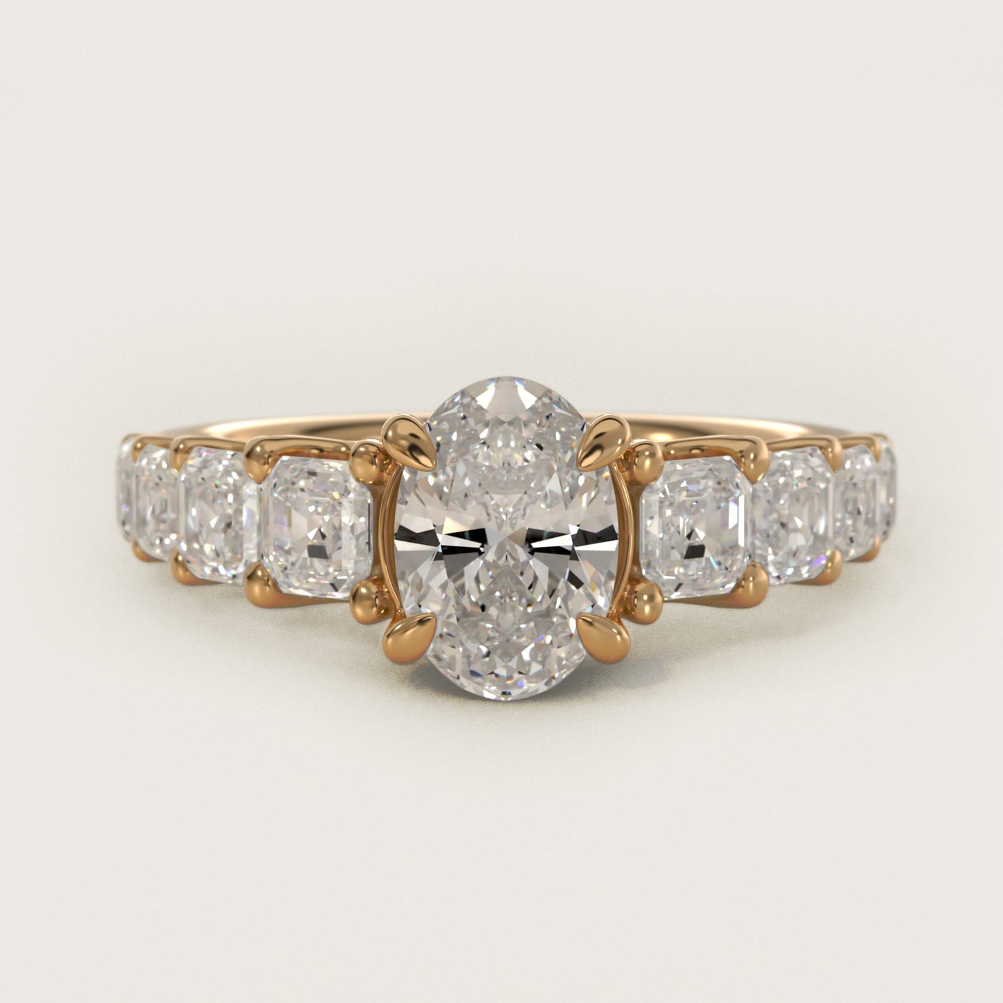Asscher-Cut Diamond Engagement Ring in 18k Yellow Gold - Oval Center