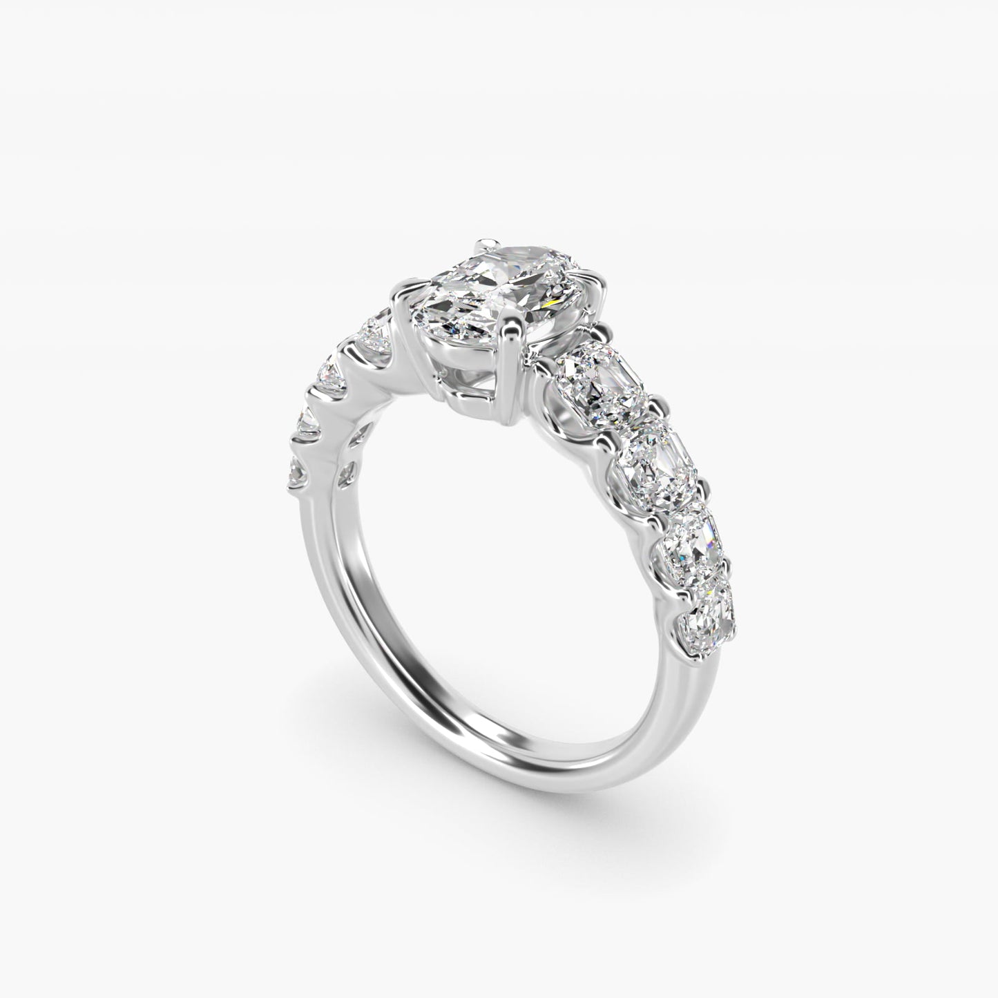 Asscher-Cut Diamond Engagement Ring in Platinum - Oval Center
