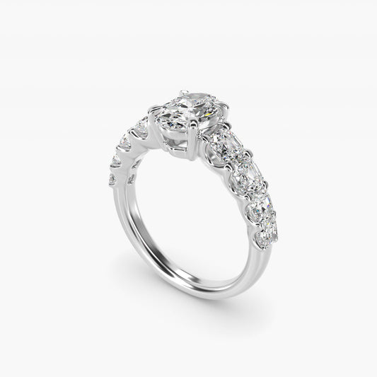 Asscher-Cut Diamond Engagement Ring in Platinum - Oval Center