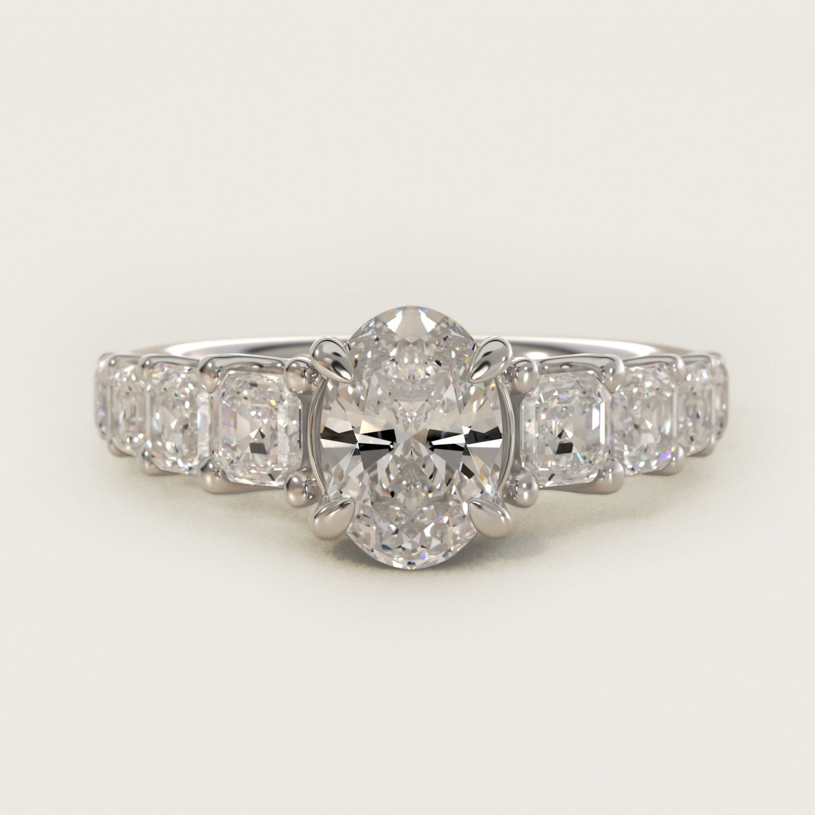 Asscher-Cut Diamond Engagement Ring in Platinum - Oval Center