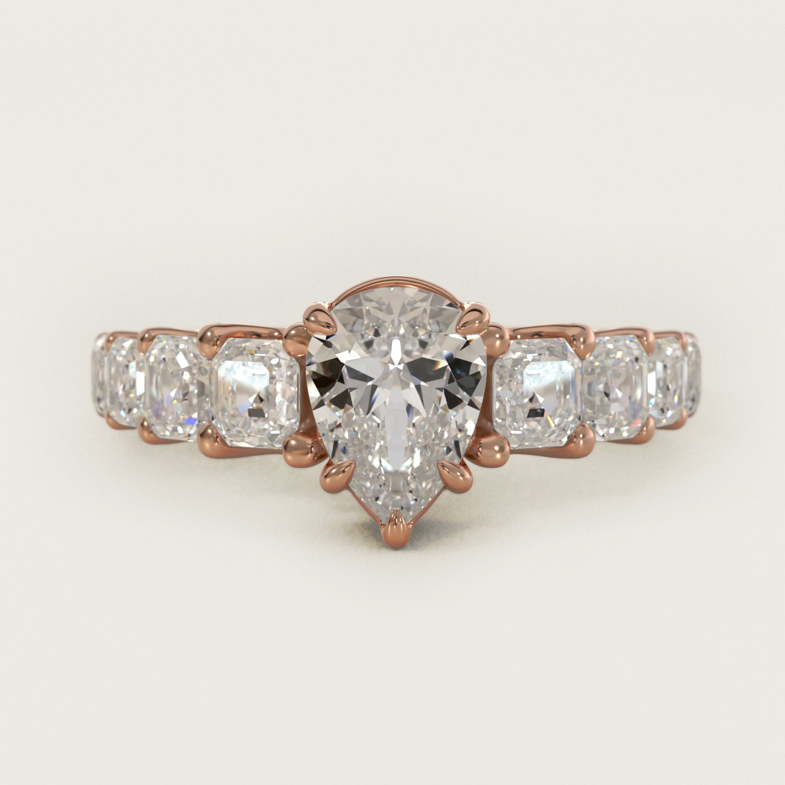 Asscher-Cut Diamond Engagement Ring in 18k Rose Gold - Pear Center