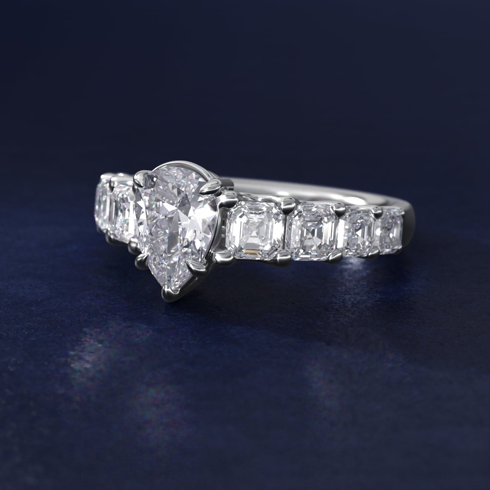 Asscher-Cut Diamond Engagement Ring in 18k White Gold - Pear Center