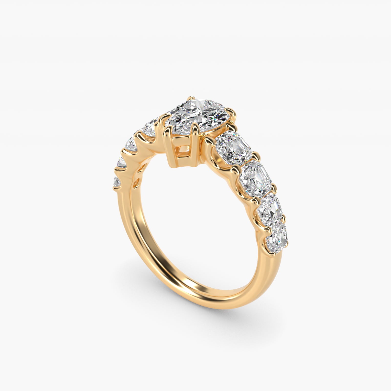 Asscher-Cut Diamond Engagement Ring in 14k Yellow Gold - Pear Center