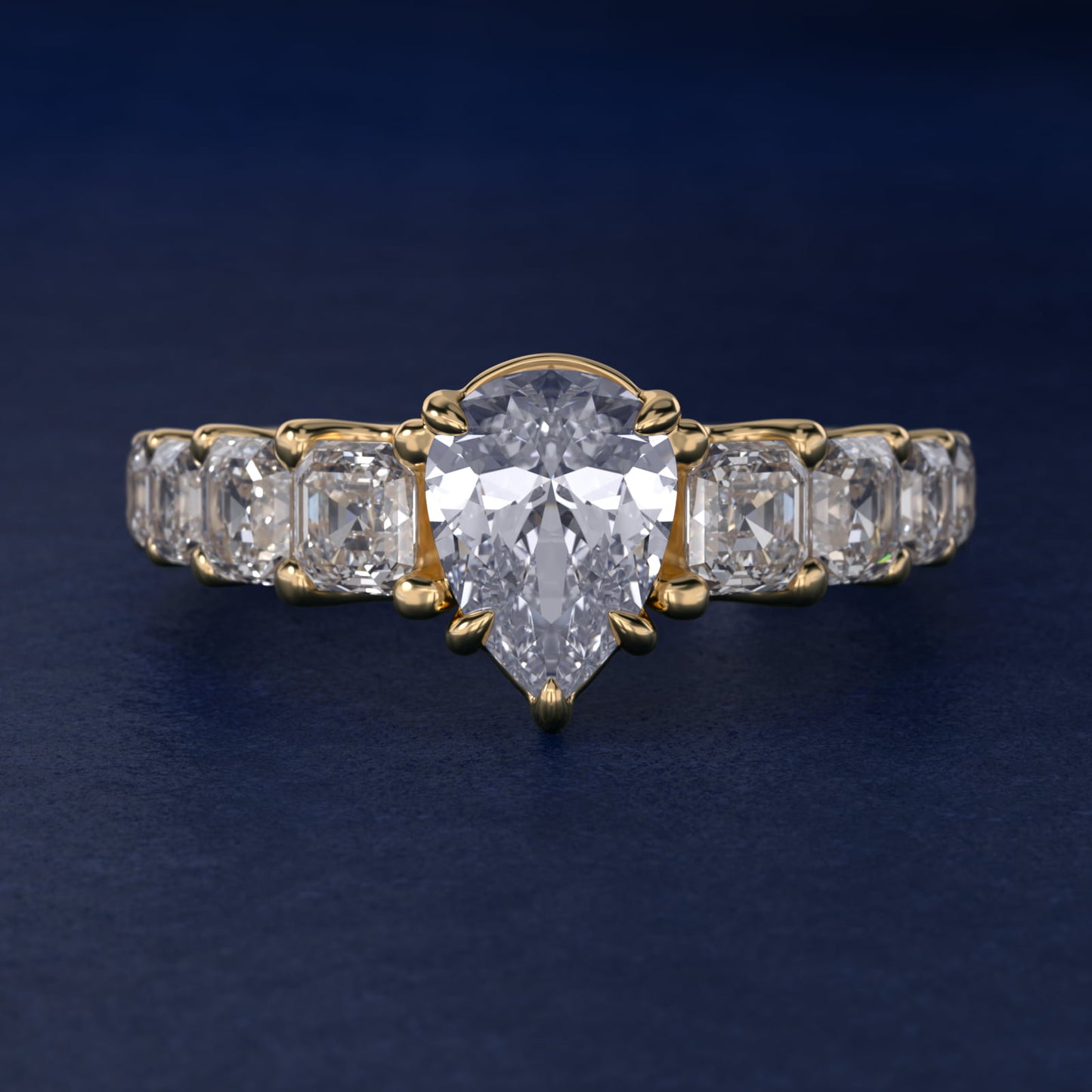 Asscher-Cut Diamond Engagement Ring in 14k Yellow Gold - Pear Center