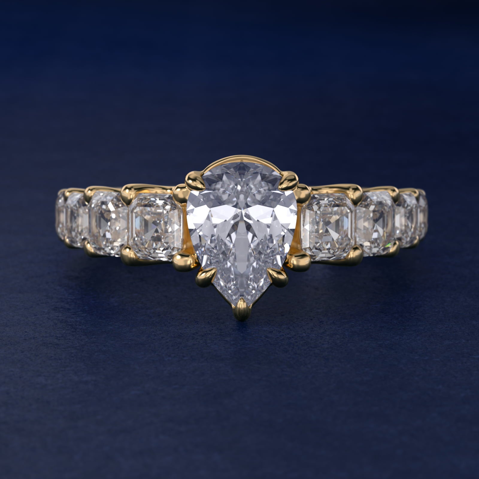 Asscher-Cut Diamond Engagement Ring in 18k Yellow Gold - Pear Center