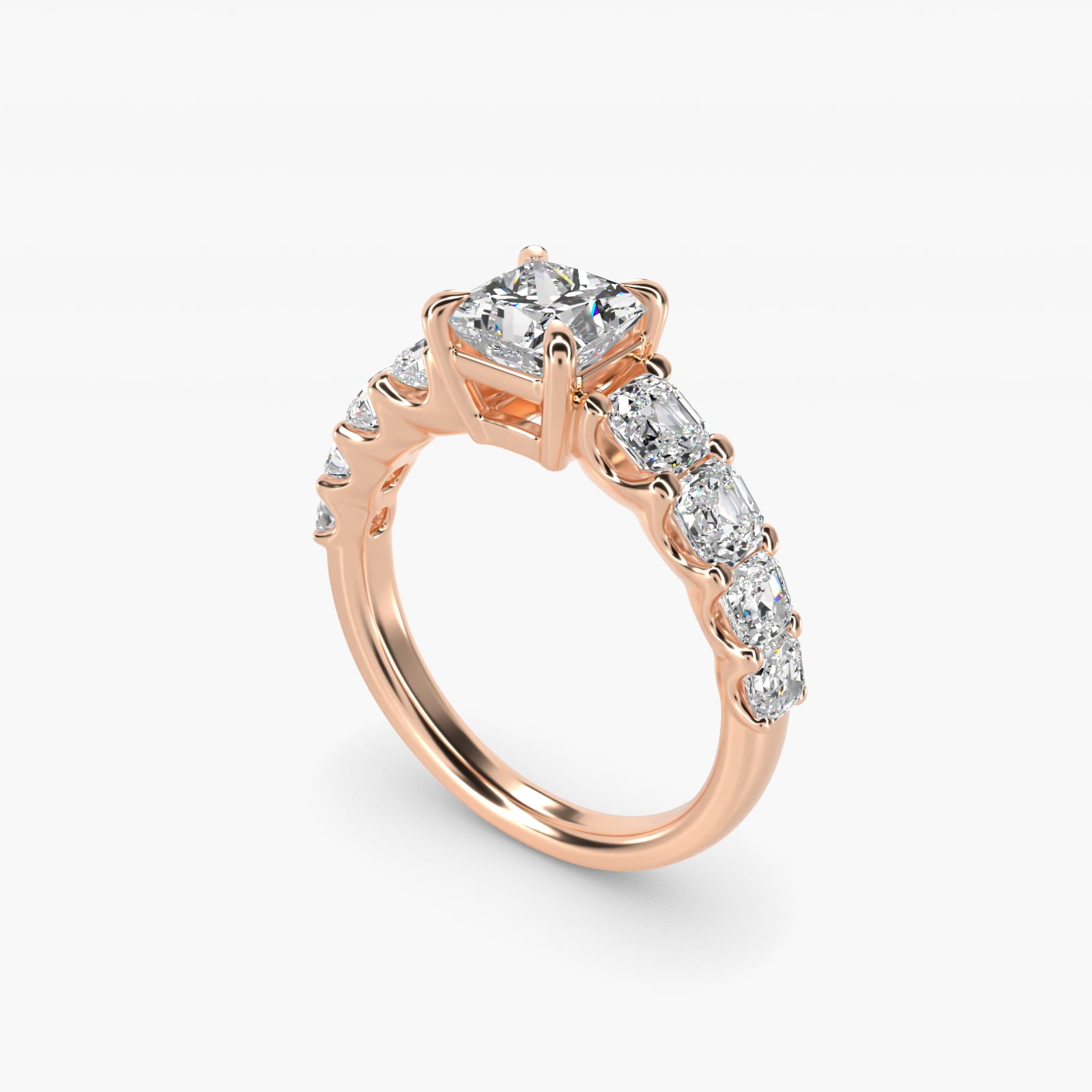 Asscher-Cut Diamond Engagement Ring in 18k Rose Gold - Princess Center
