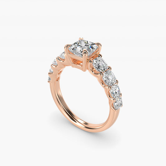 Asscher-Cut Diamond Engagement Ring in 18k Rose Gold - Princess Center
