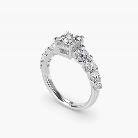 Asscher-Cut Diamond Engagement Ring in 14k White Gold - Princess Center