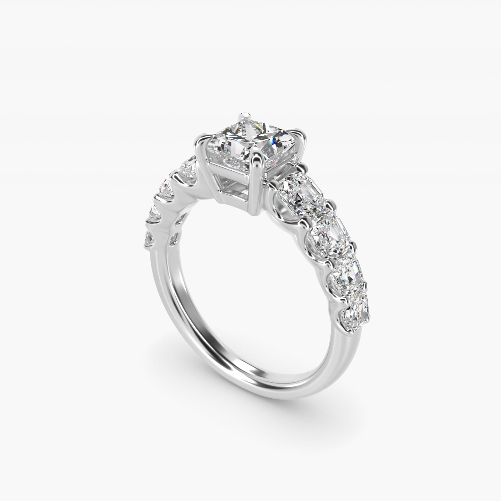 Asscher-Cut Diamond Engagement Ring in 18k White Gold - Princess Center