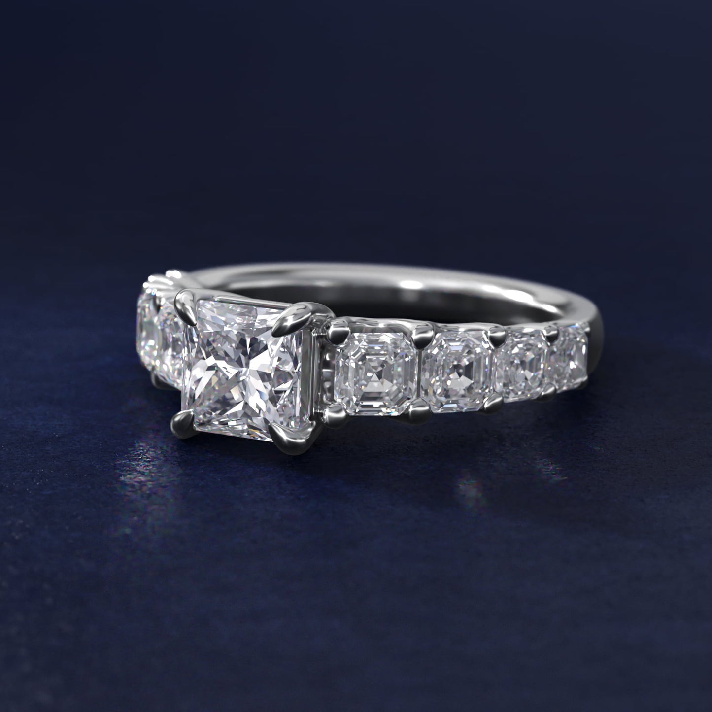 Asscher-Cut Diamond Engagement Ring in 18k White Gold - Princess Center