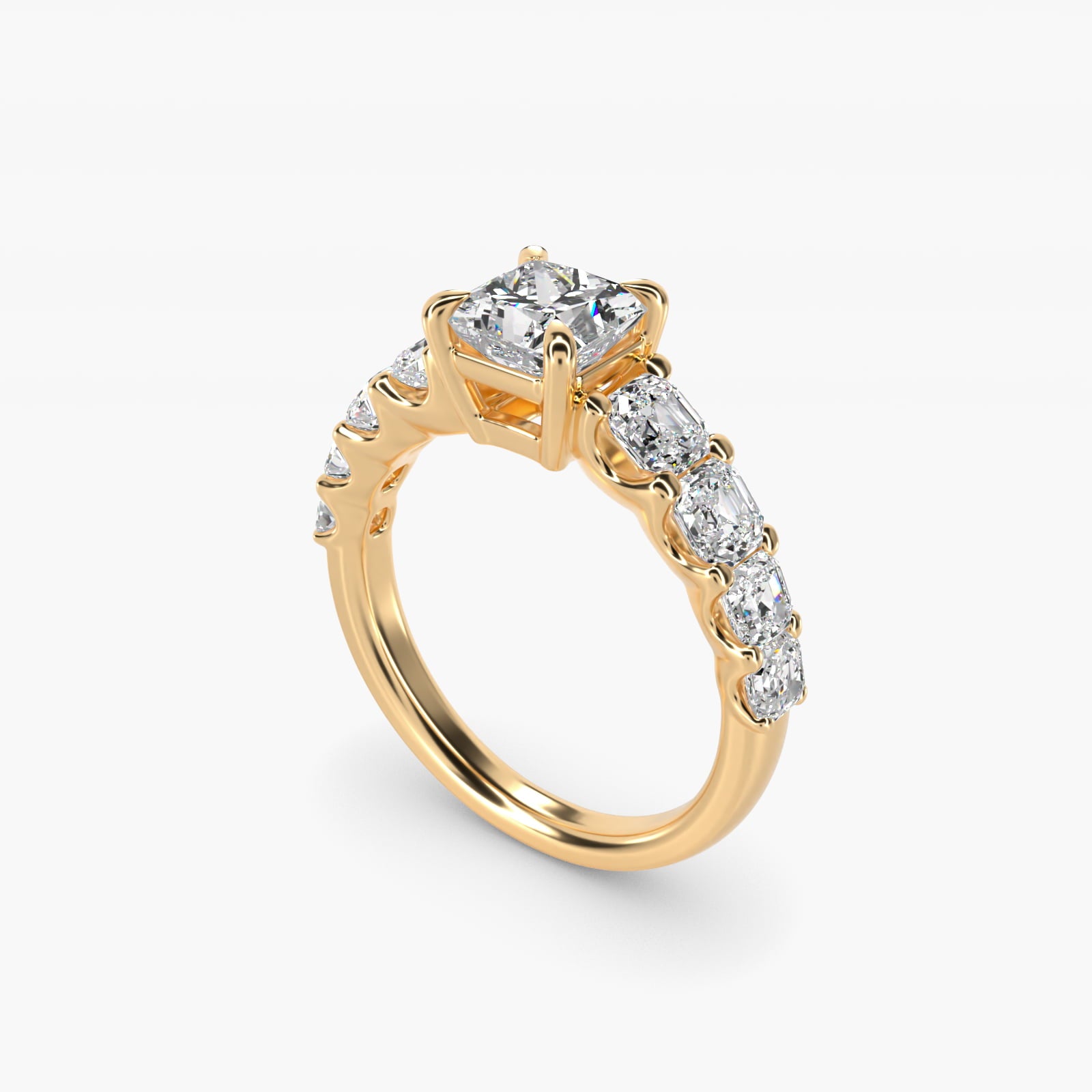 Asscher-Cut Diamond Engagement Ring in 14k Yellow Gold - Princess Center