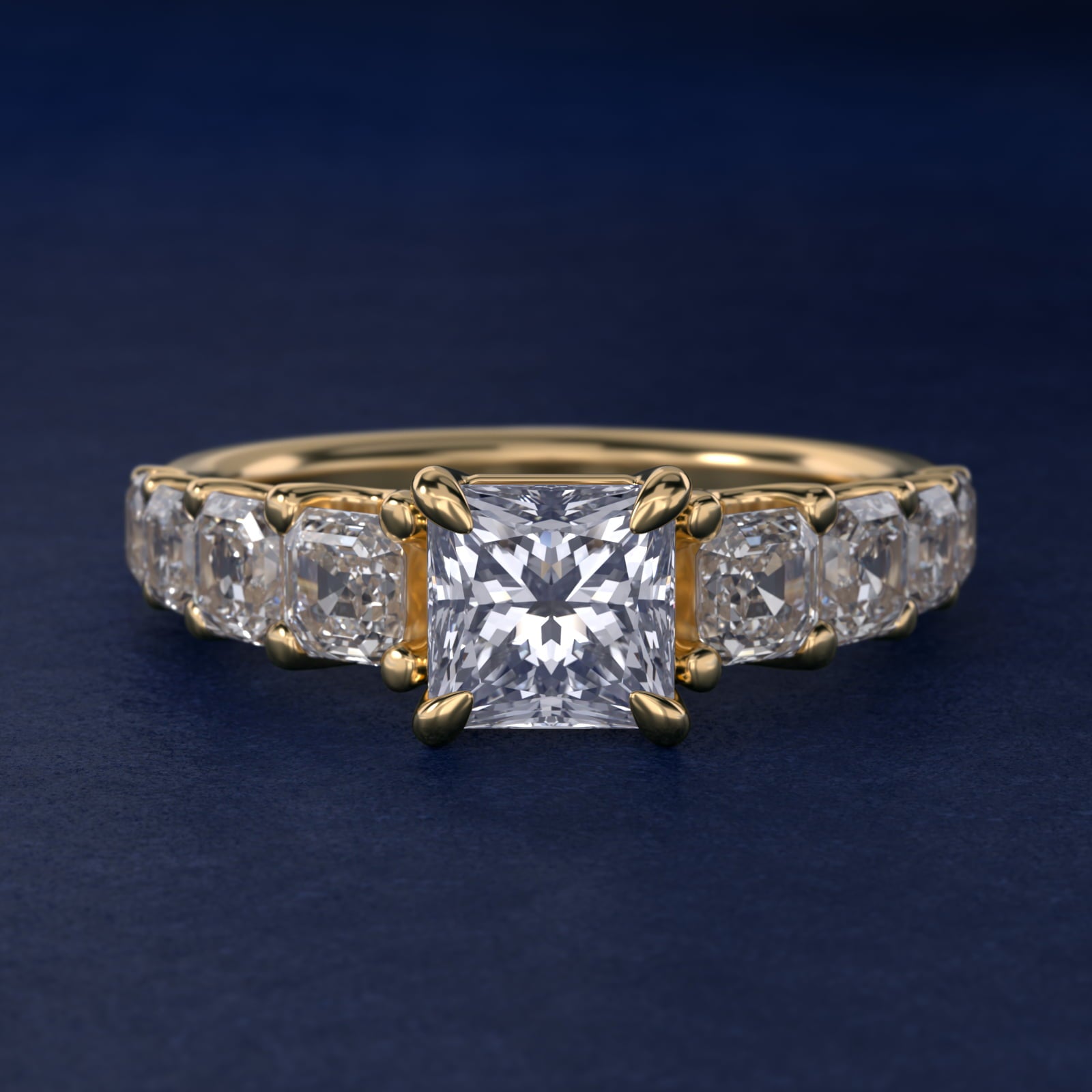 Asscher-Cut Diamond Engagement Ring in 18k Yellow Gold - Princess Center