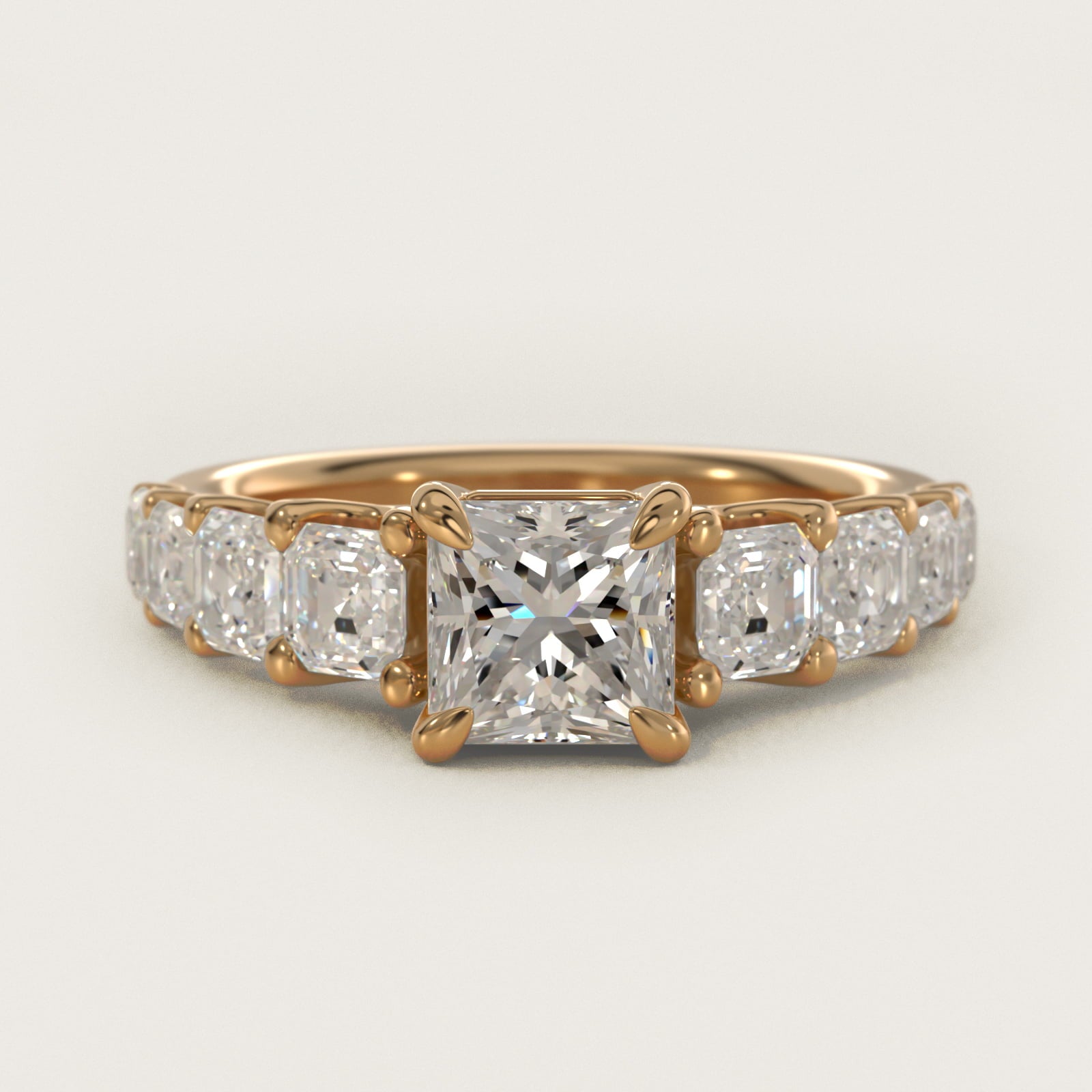 Asscher-Cut Diamond Engagement Ring in 18k Yellow Gold - Princess Center