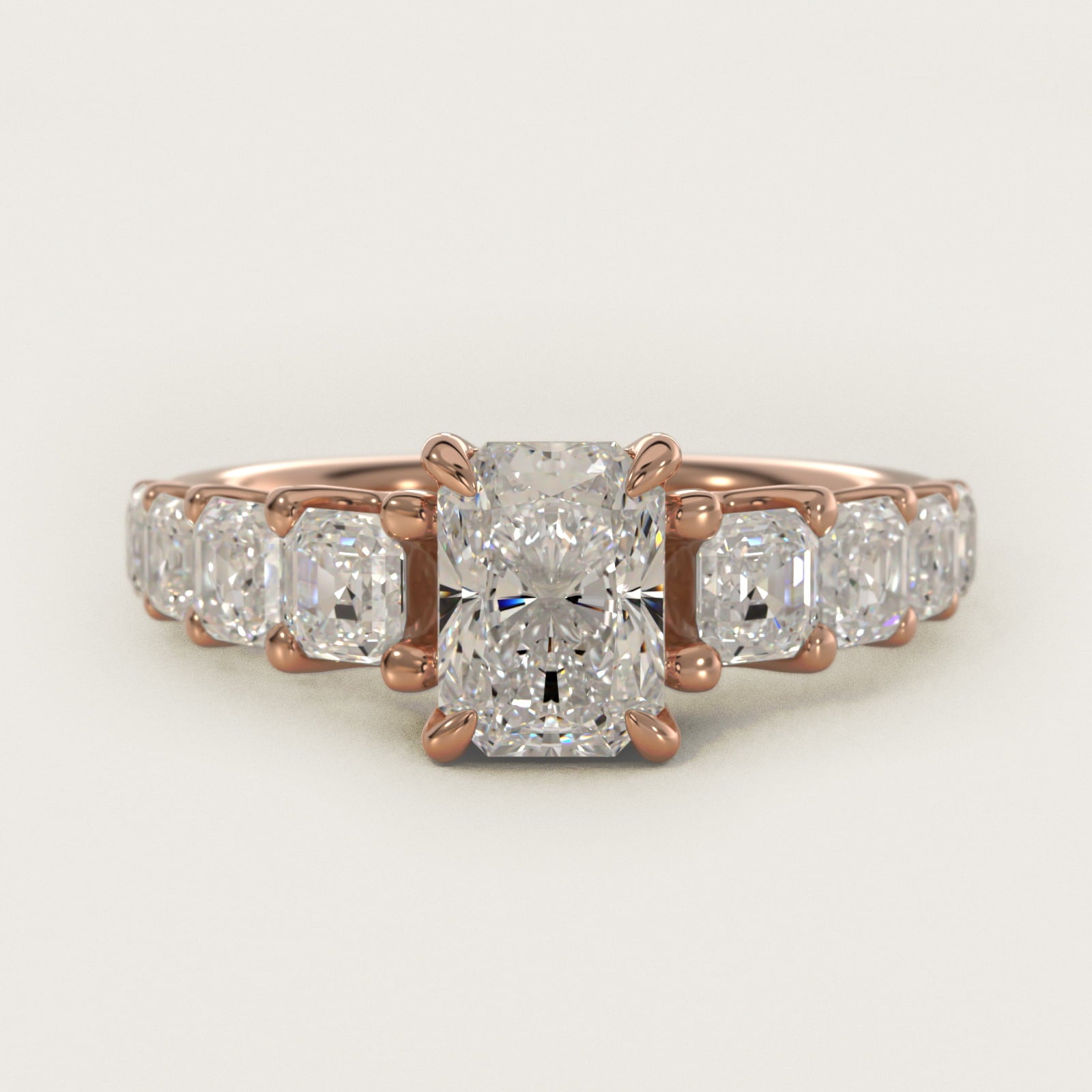 Asscher-Cut Diamond Engagement Ring in 14k Rose Gold - Radiant Center