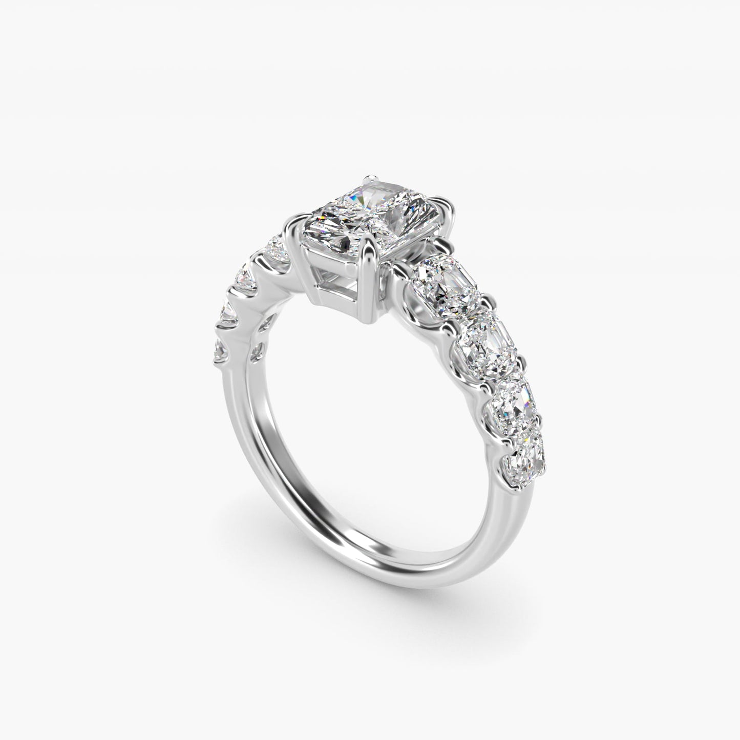 Asscher-Cut Diamond Engagement Ring in 18k White Gold - Radiant Center