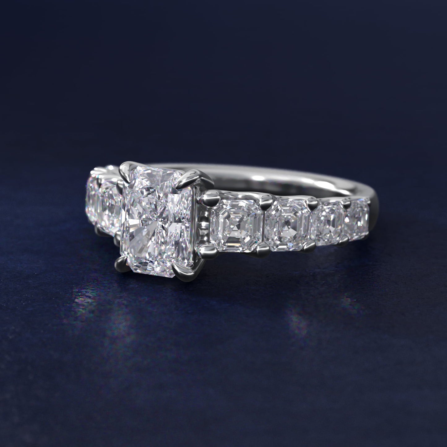 Asscher-Cut Diamond Engagement Ring in 14k White Gold - Radiant Center