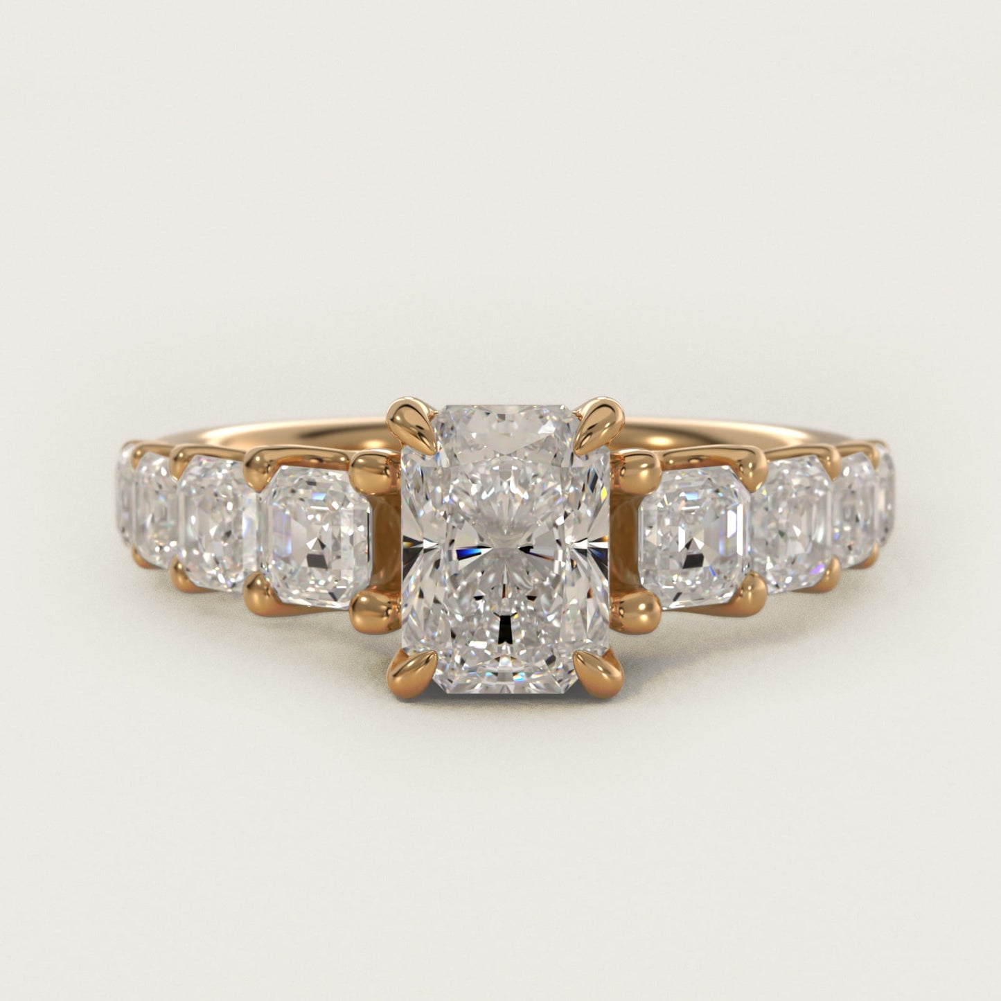 Asscher-Cut Diamond Engagement Ring in 18k Yellow Gold - Radiant Center