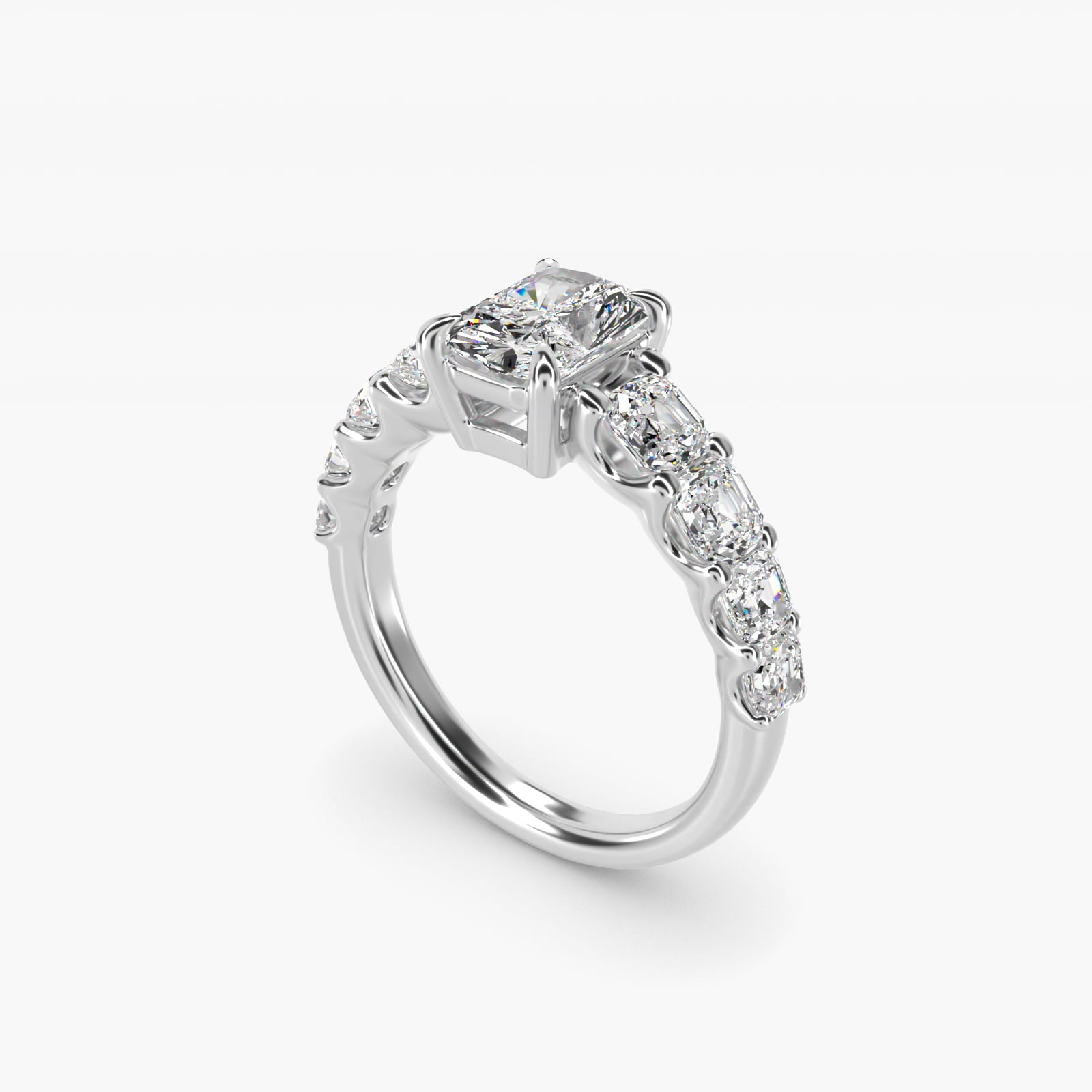 Asscher-Cut Diamond Engagement Ring in Platinum - Radiant Center