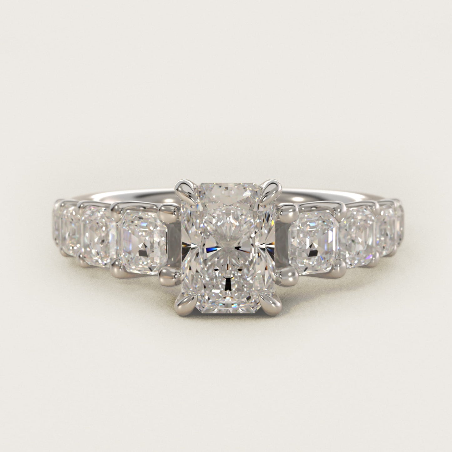 Asscher-Cut Diamond Engagement Ring in Platinum - Radiant Center