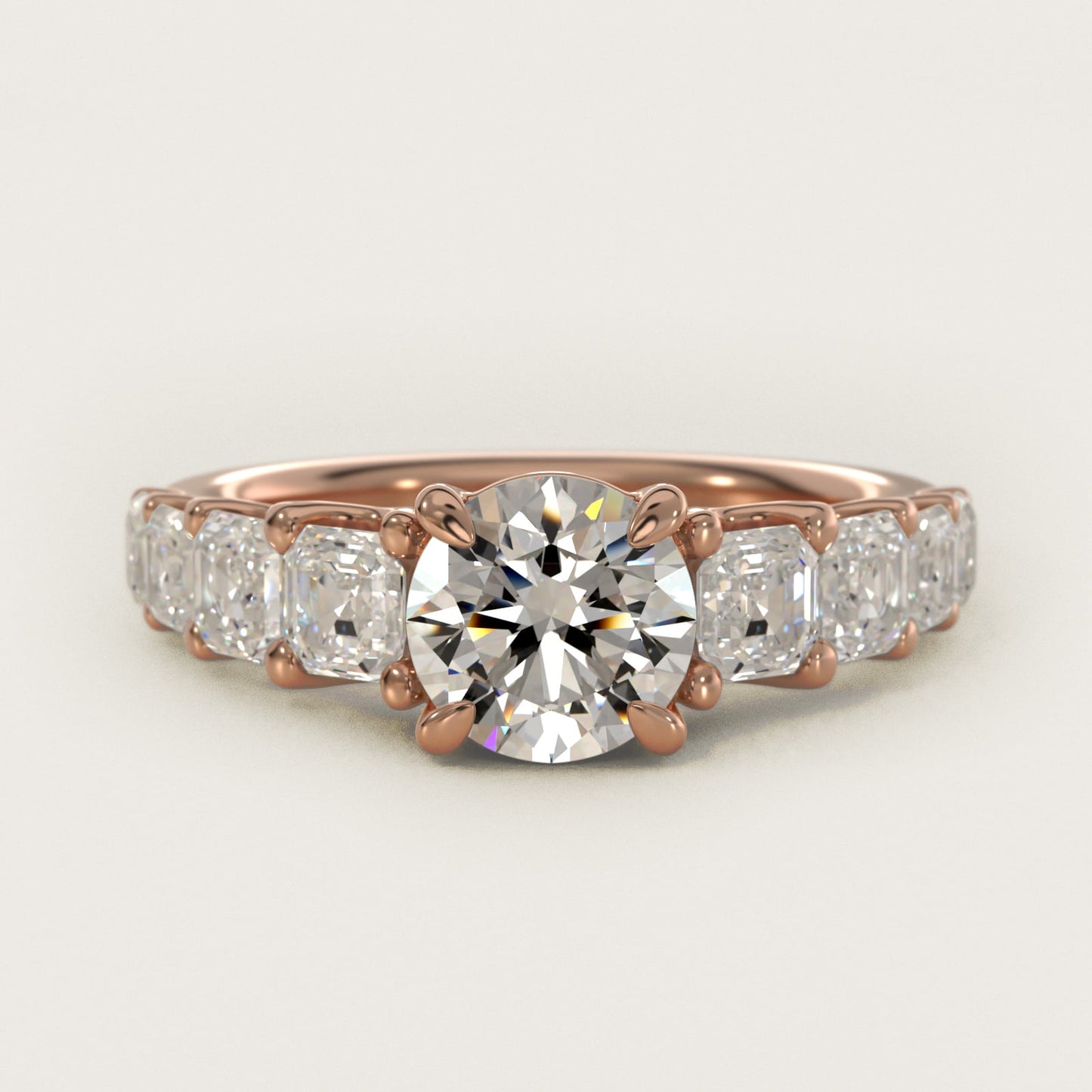 Asscher-Cut Diamond Engagement Ring in 14k Rose Gold - Round Center