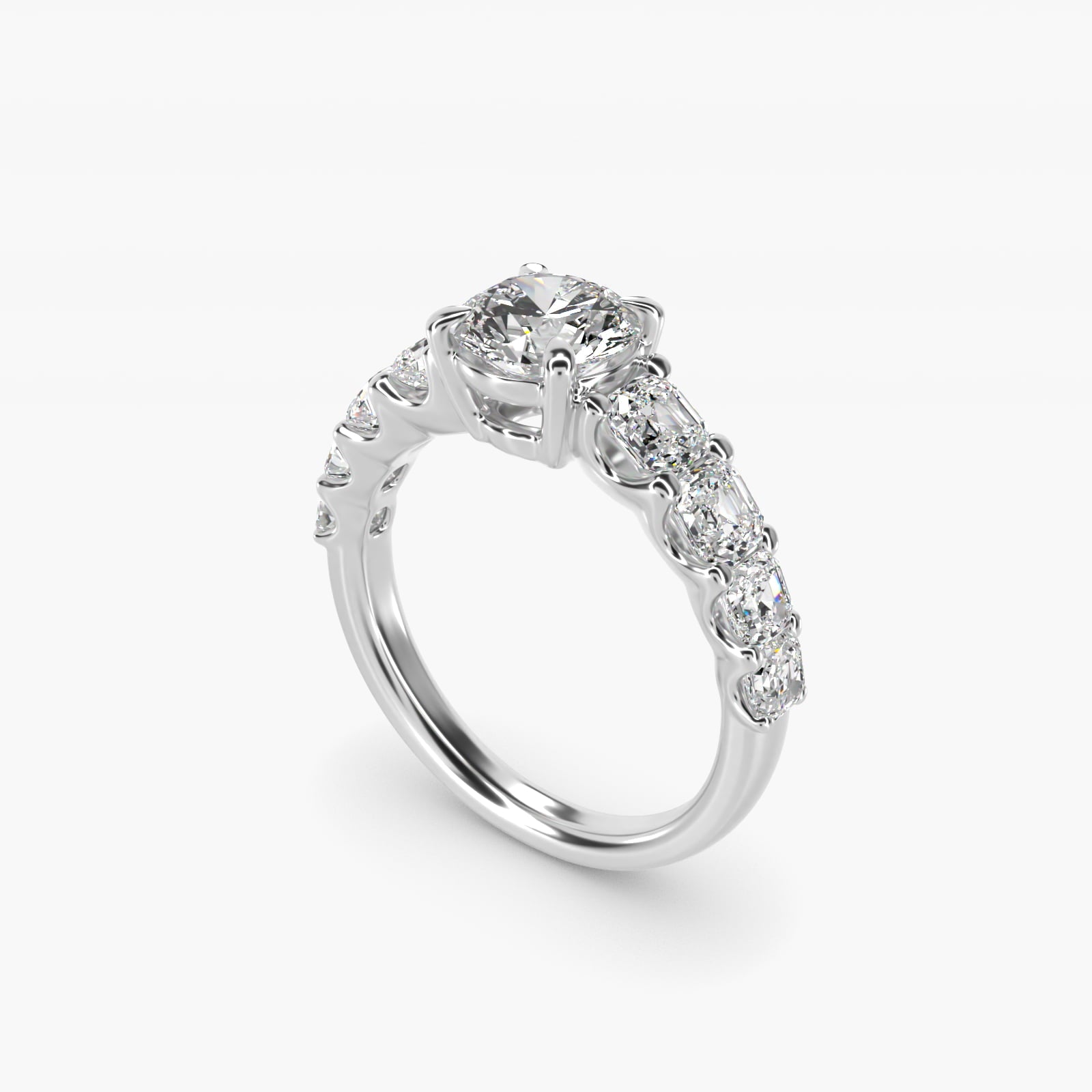 Asscher-Cut Diamond Engagement Ring in 14k White Gold - Round Center