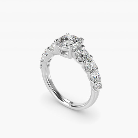 Asscher-Cut Diamond Engagement Ring in 18k White Gold - Round Center