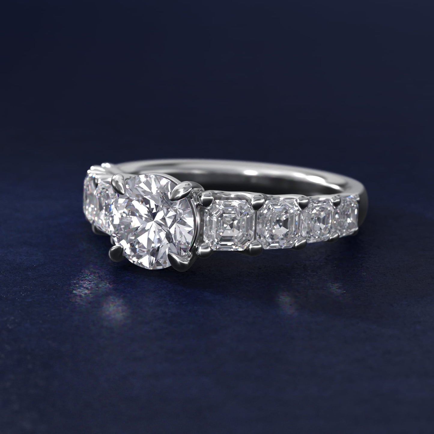Asscher-Cut Diamond Engagement Ring in 14k White Gold - Round Center