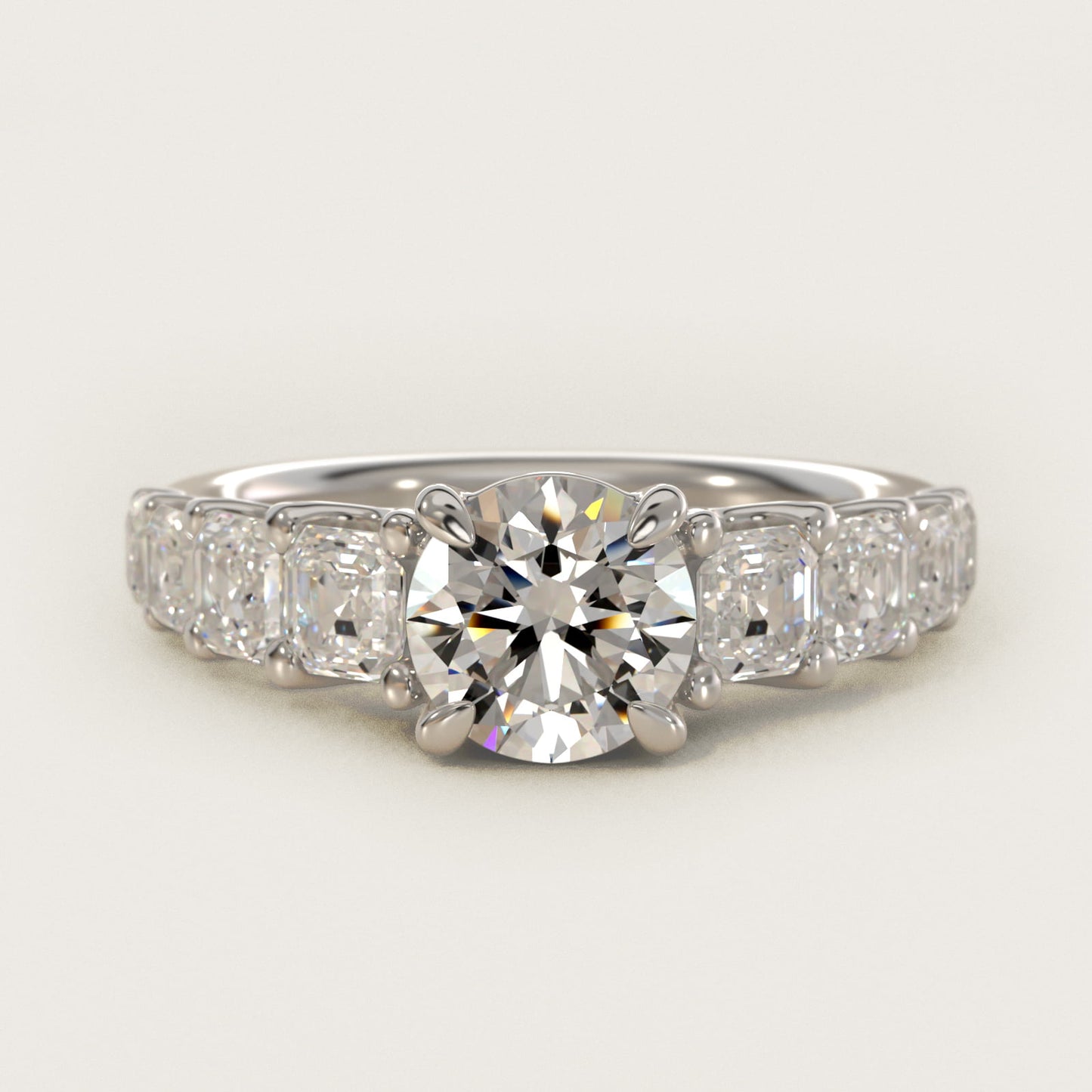 Asscher-Cut Diamond Engagement Ring in 14k White Gold - Round Center